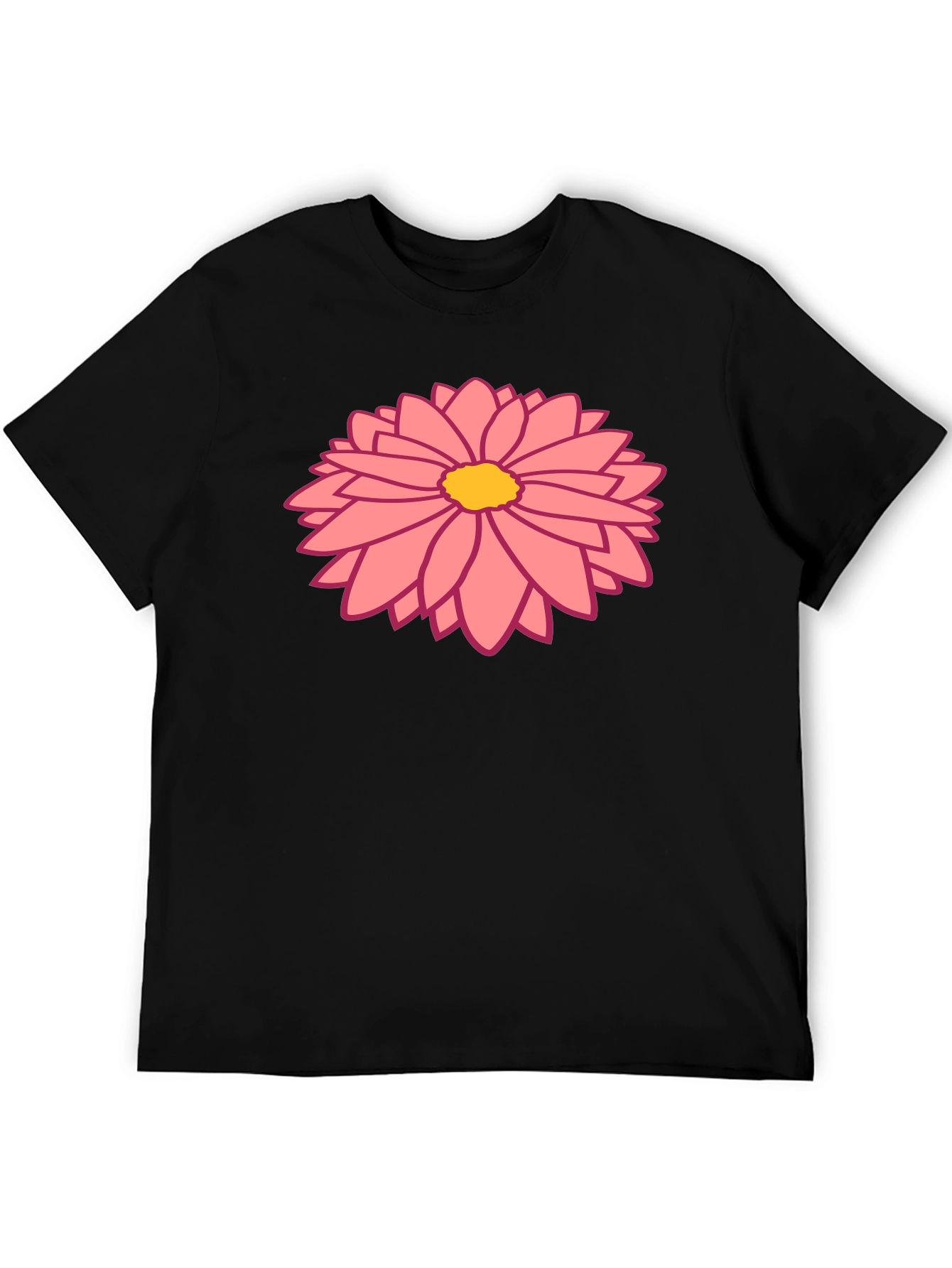 Black T-Shirt with Pink Floral Design