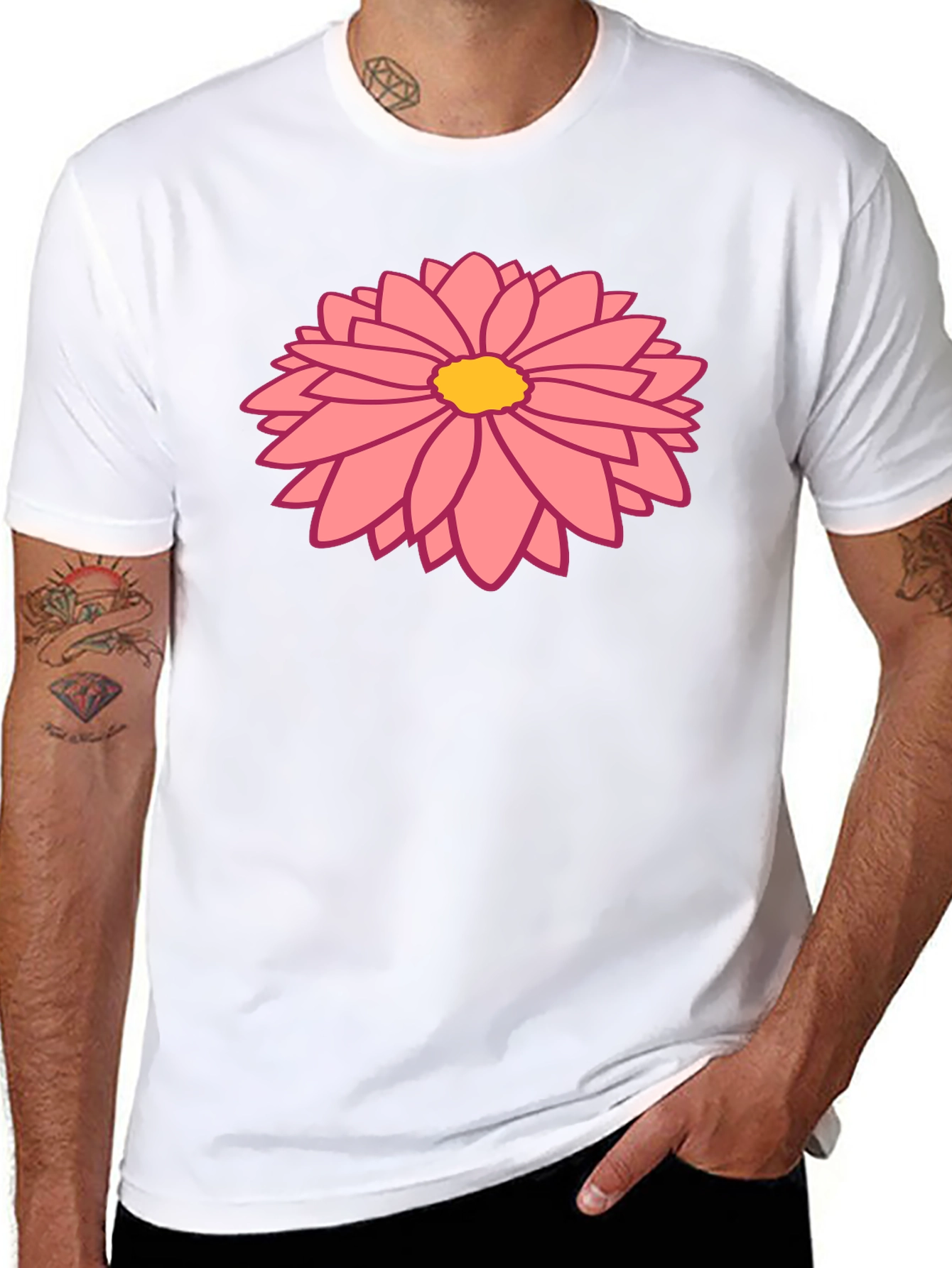 Black T-Shirt with Pink Floral Design