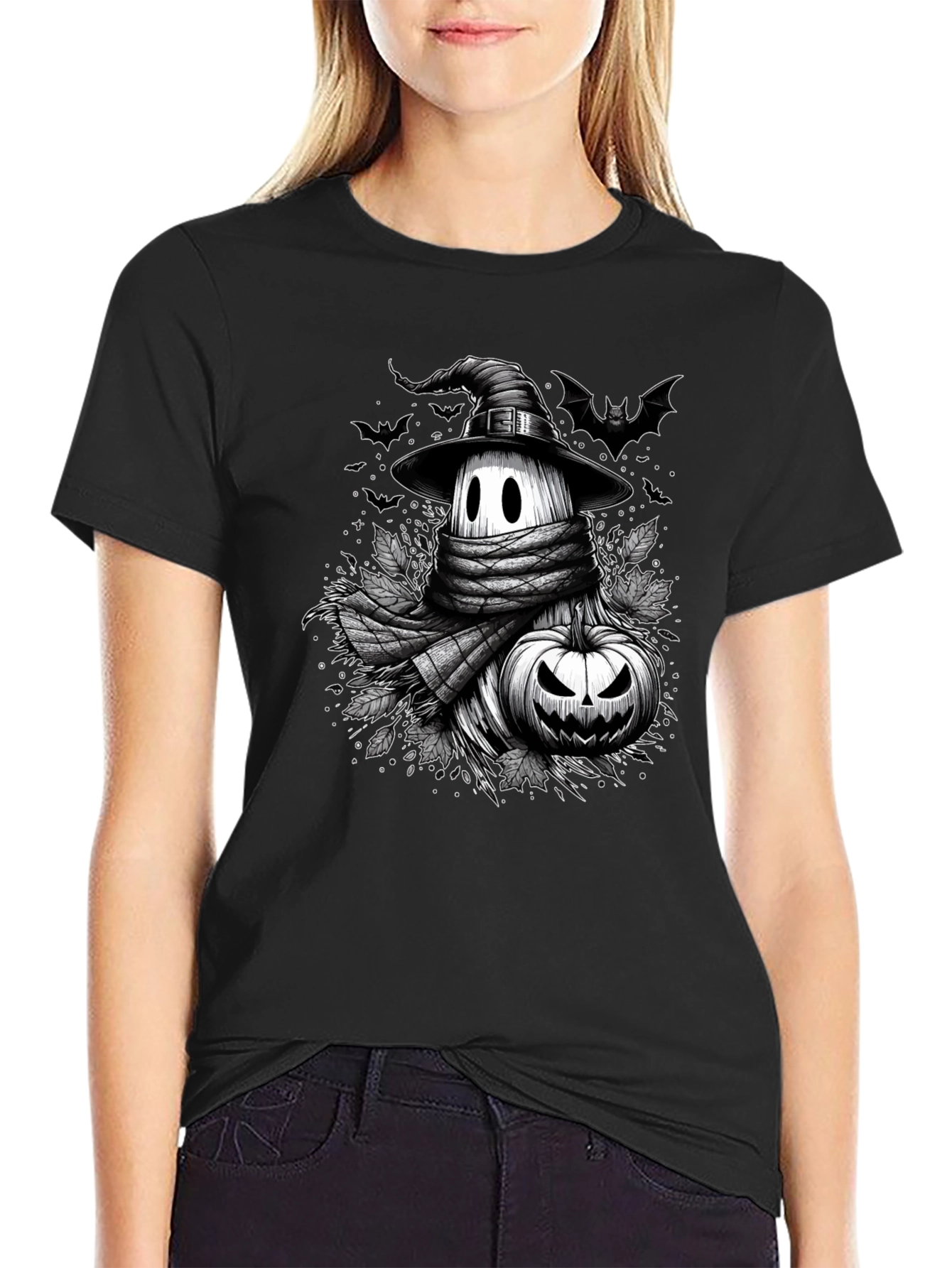 Spooky Season Halloween T-Shirt - Ghost & Pumpkin Design
