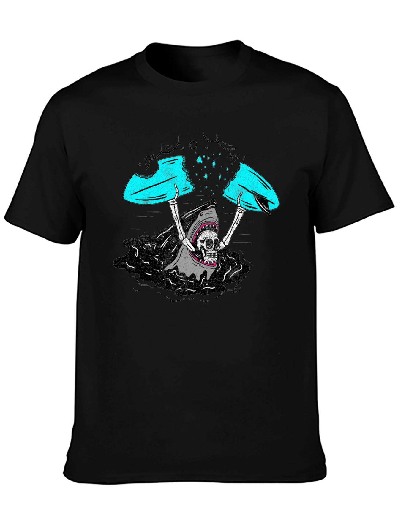 Shark Skeleton Surfing Graphic Tee