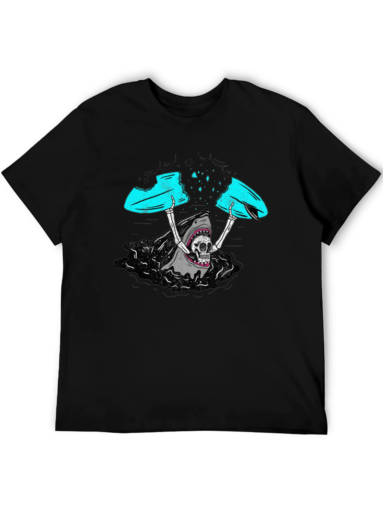 Shark Skeleton Surfing Graphic Tee