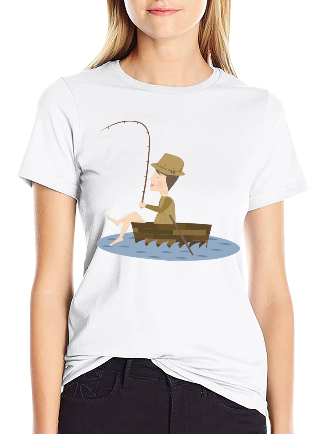Fisherman Cartoon T-Shirt - Unisex Black Tee
