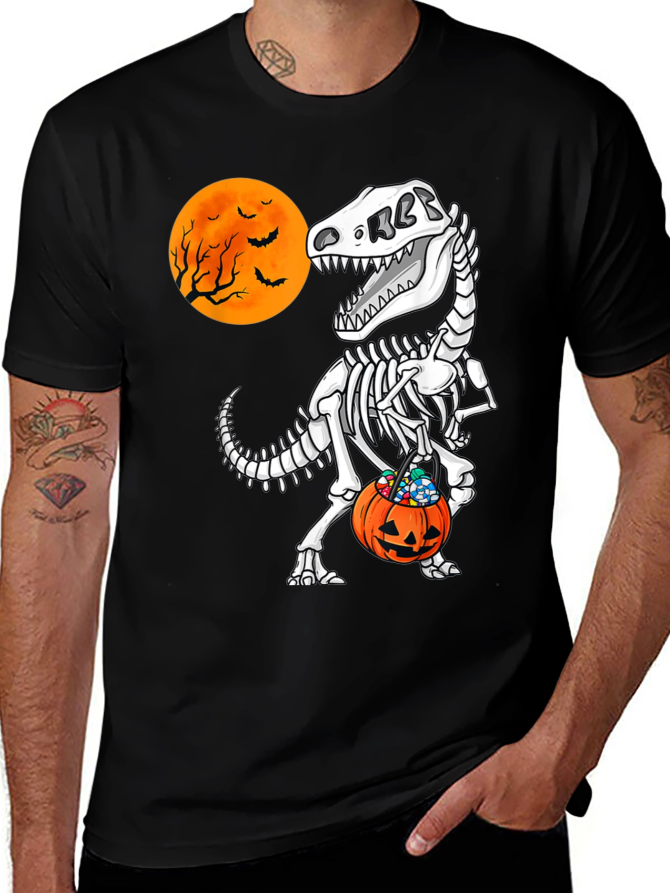 Halloween Dinosaur Skeleton Pumpkin Candy T-Shirt