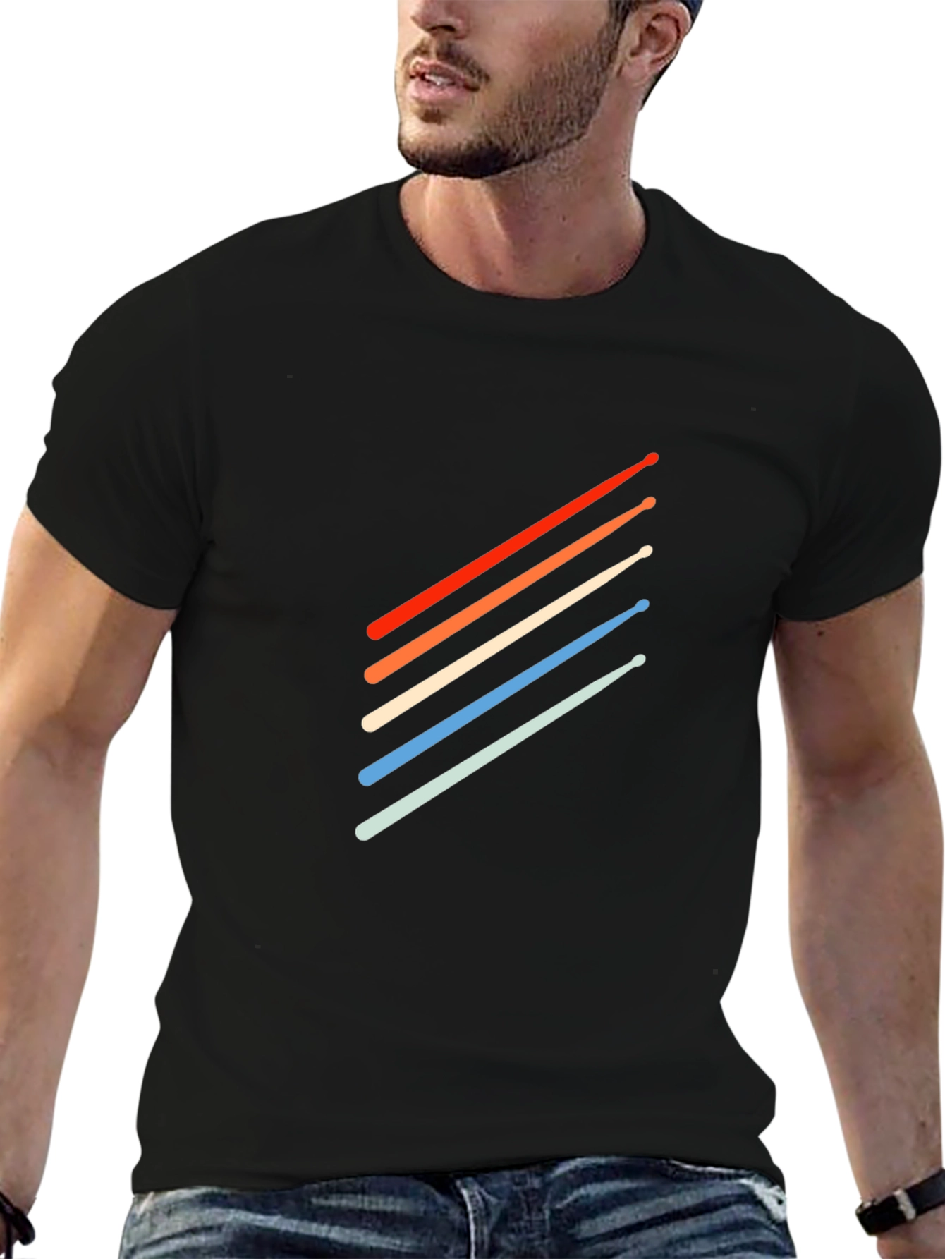 Retro Drum Sticks Graphic Tee - Black Cotton