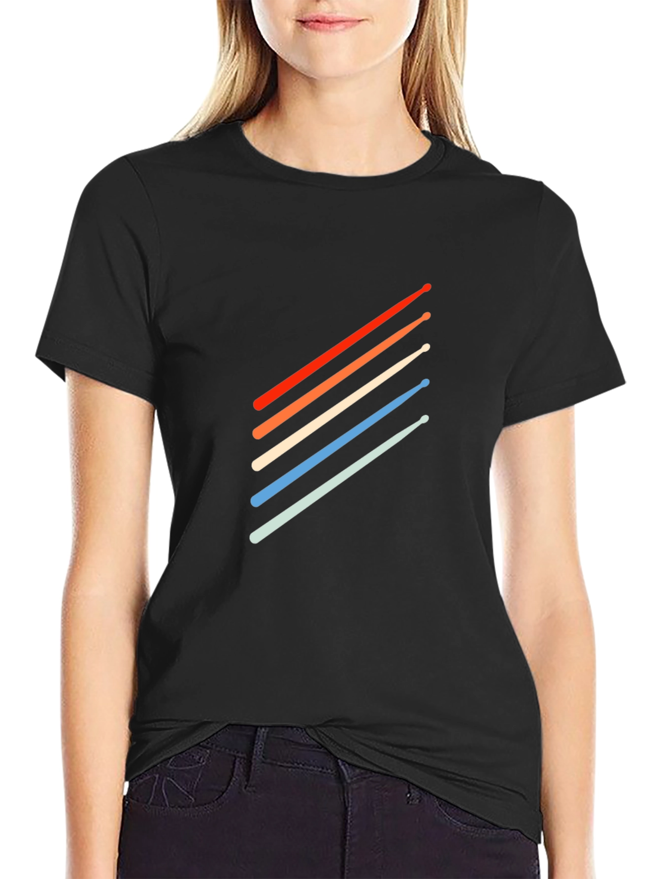 Retro Drum Sticks Graphic Tee - Black Cotton