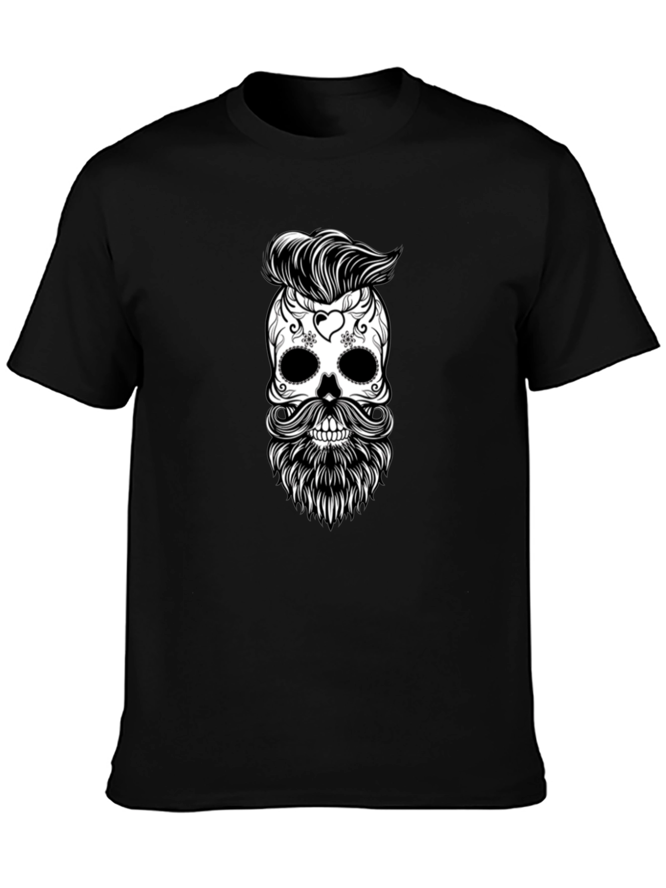 Skull & Beard Graphic Tee - Black Cotton