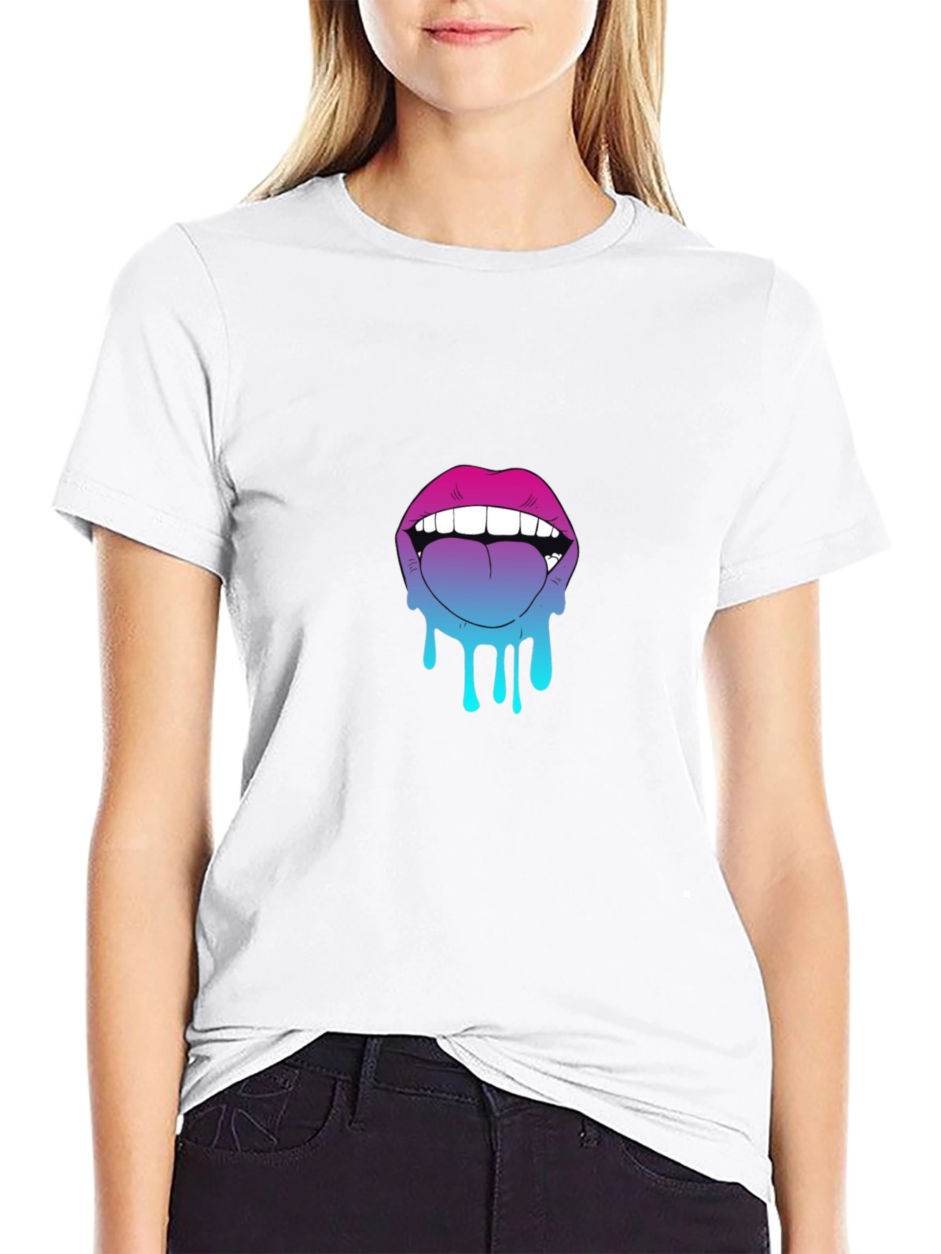 Dripping Lips Graphic Tee - Bold Black Cotton