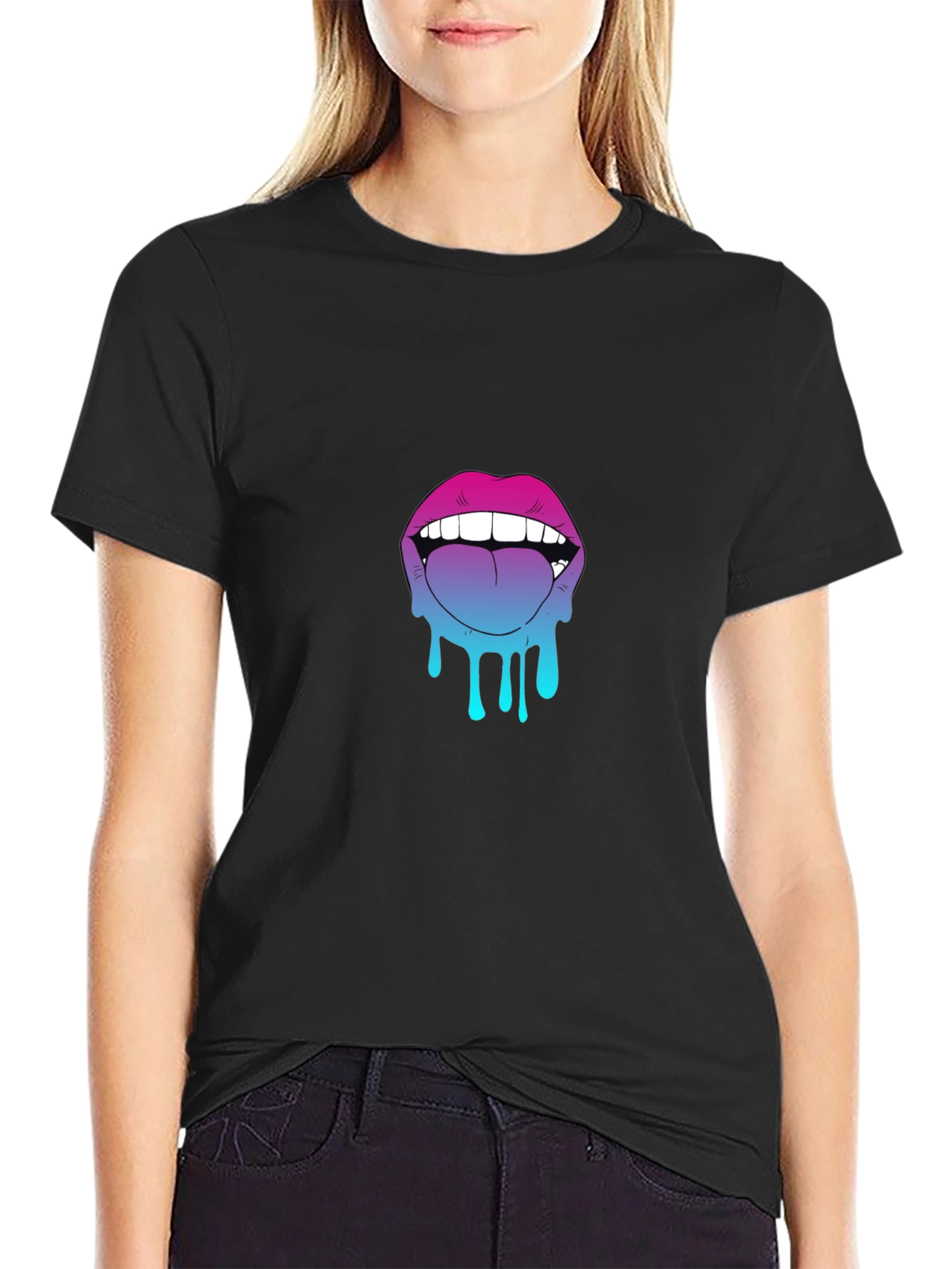 Dripping Lips Graphic Tee - Bold Black Cotton