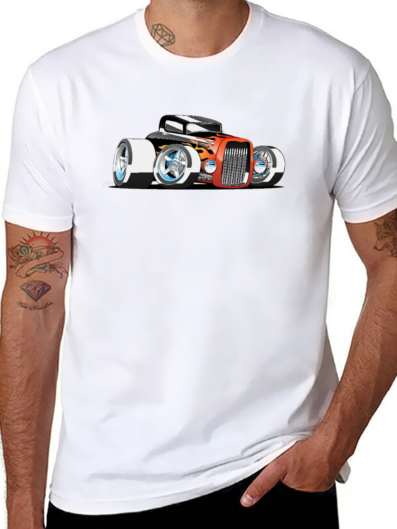 Cartoon Hot Rod Graphic Black T-Shirt