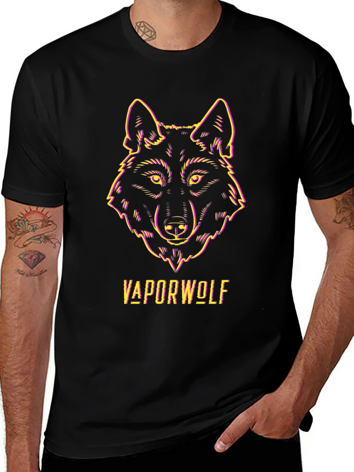 Vaporwave Wolf Graphic Tee - Black Unisex T-Shirt