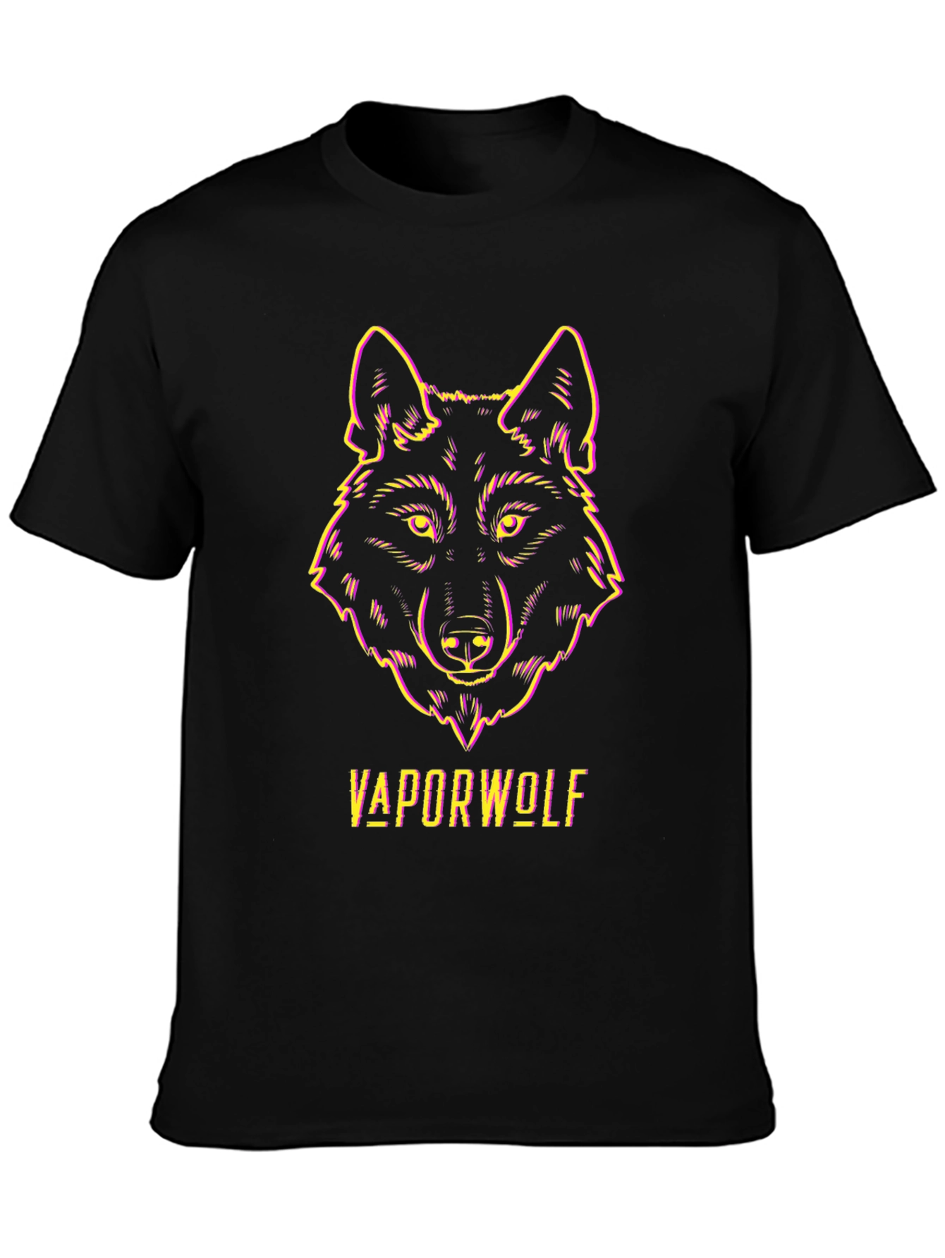 Vaporwave Wolf Graphic Tee - Black Unisex T-Shirt