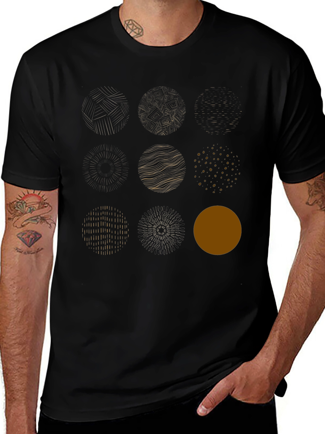 Abstract Circle Design Black Cotton Tee
