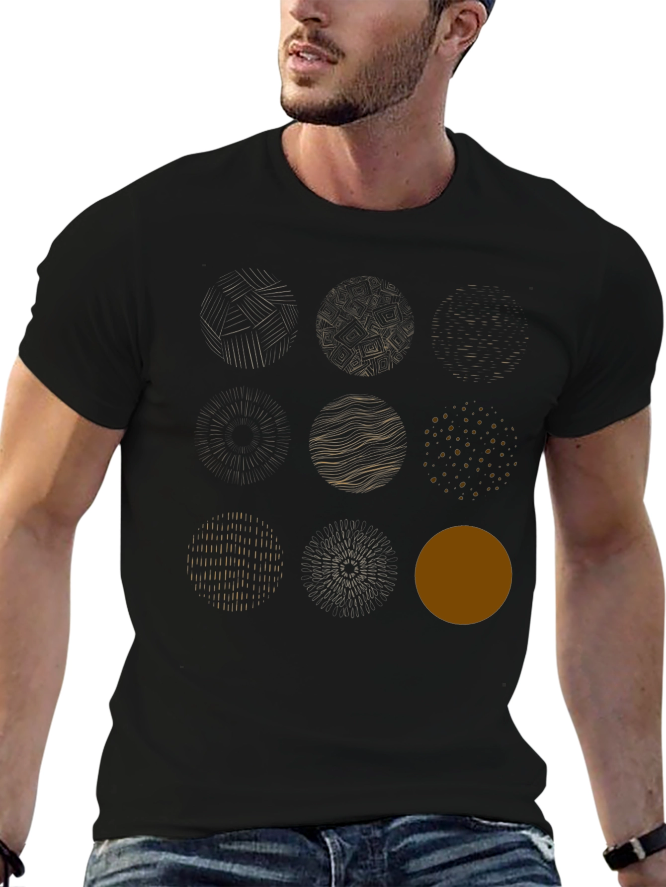Abstract Circle Design Black Cotton Tee
