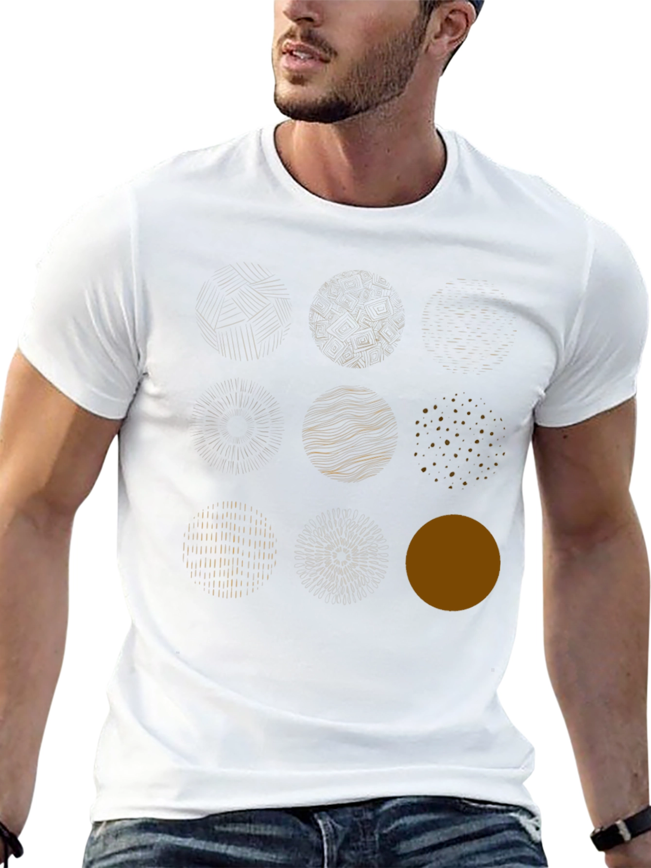 Abstract Circle Design Black Cotton Tee