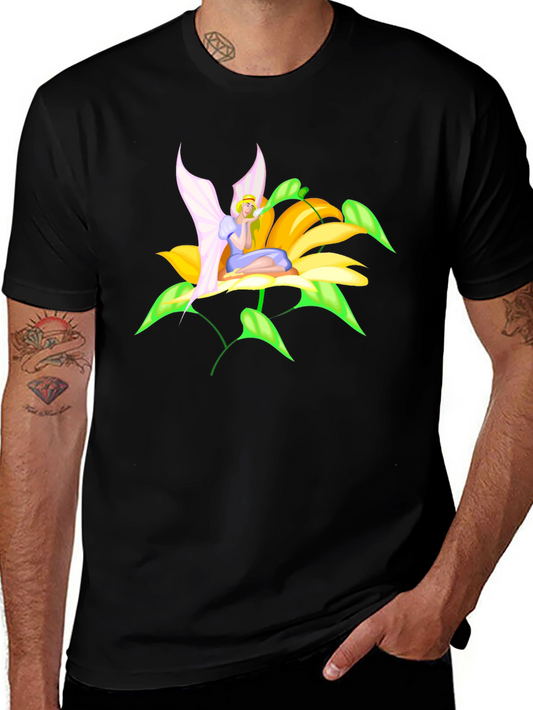 Fairy Flower Graphic Tee - Whimsical Black T-Shirt