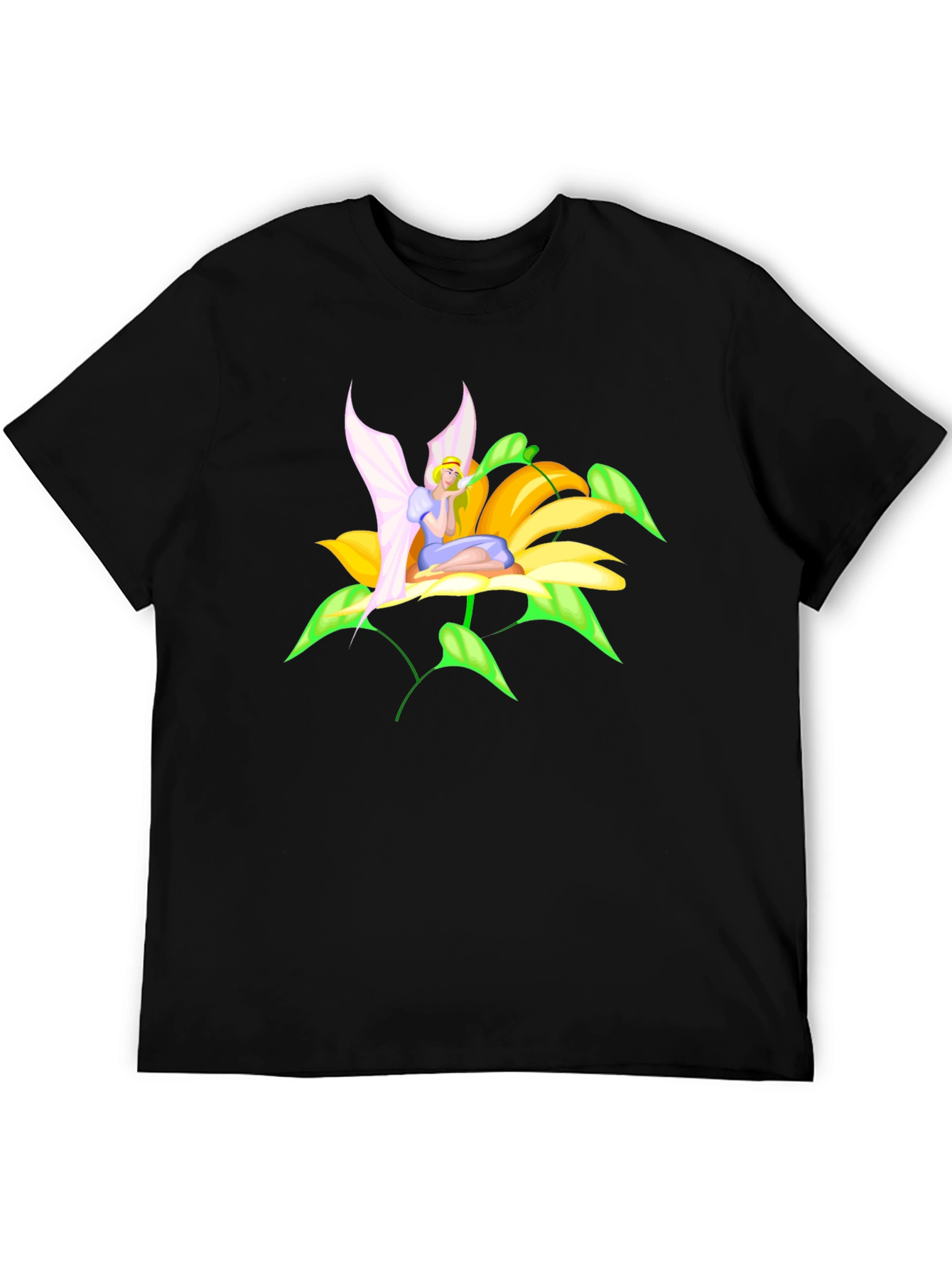 Fairy Flower Graphic Tee - Whimsical Black T-Shirt