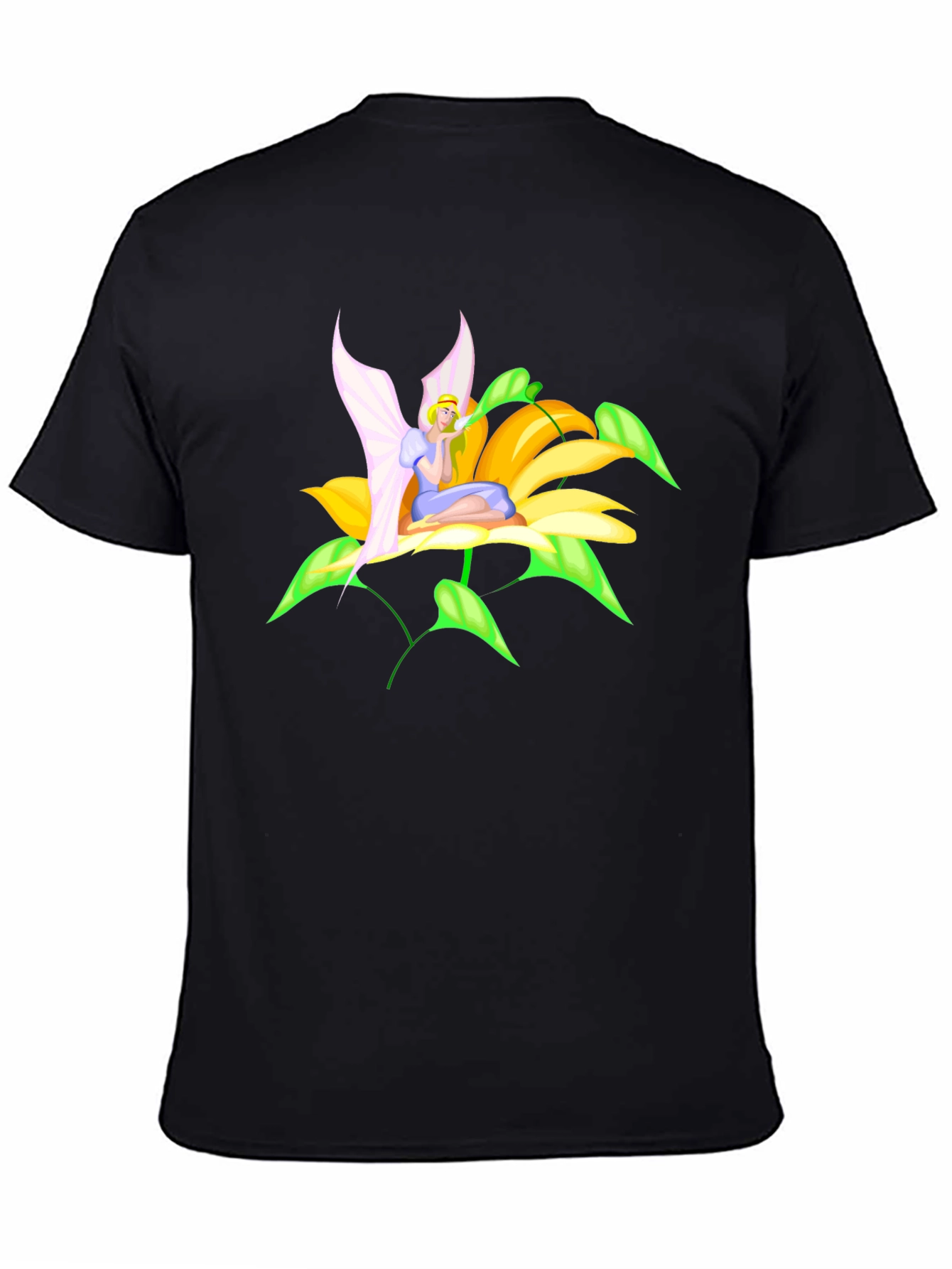 Fairy Flower Graphic Tee - Whimsical Black T-Shirt