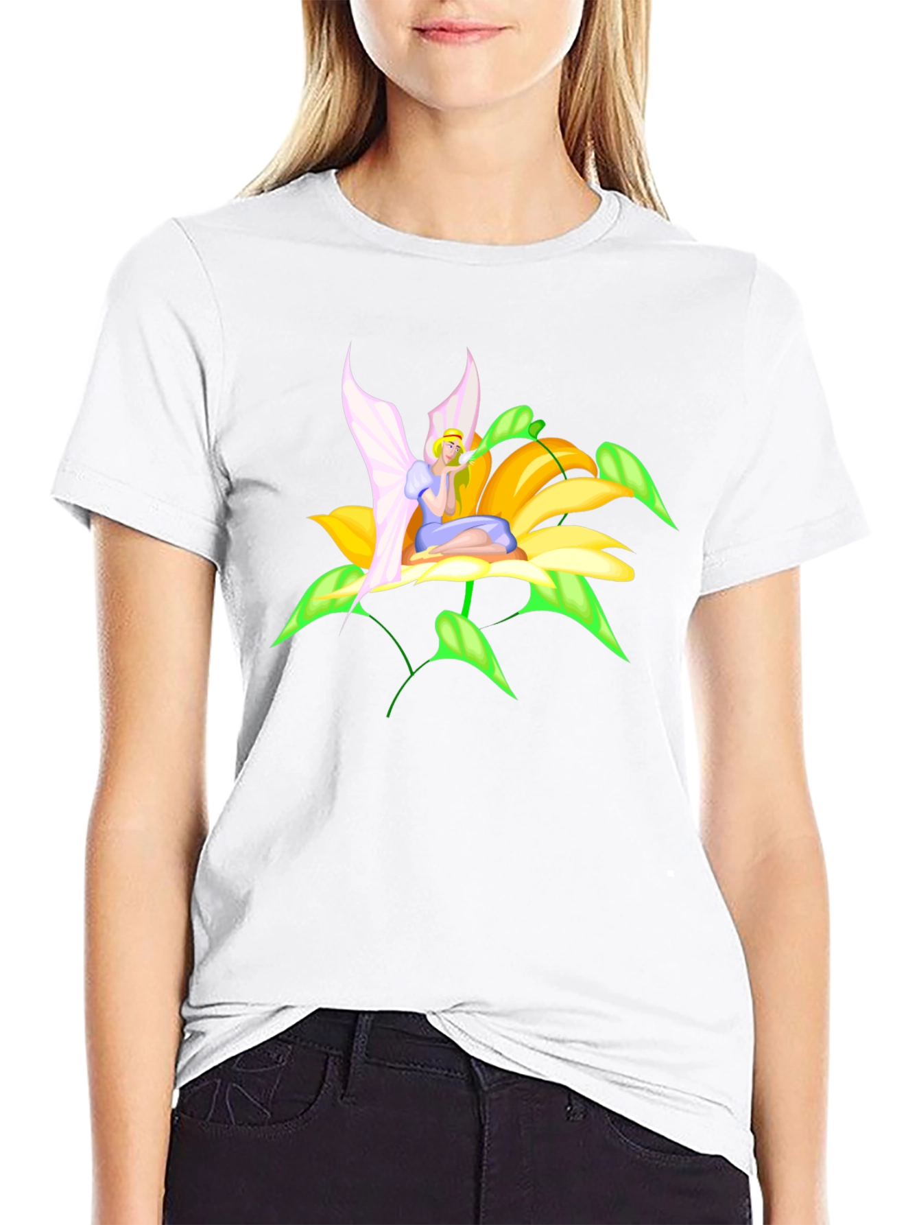 Fairy Flower Graphic Tee - Whimsical Black T-Shirt