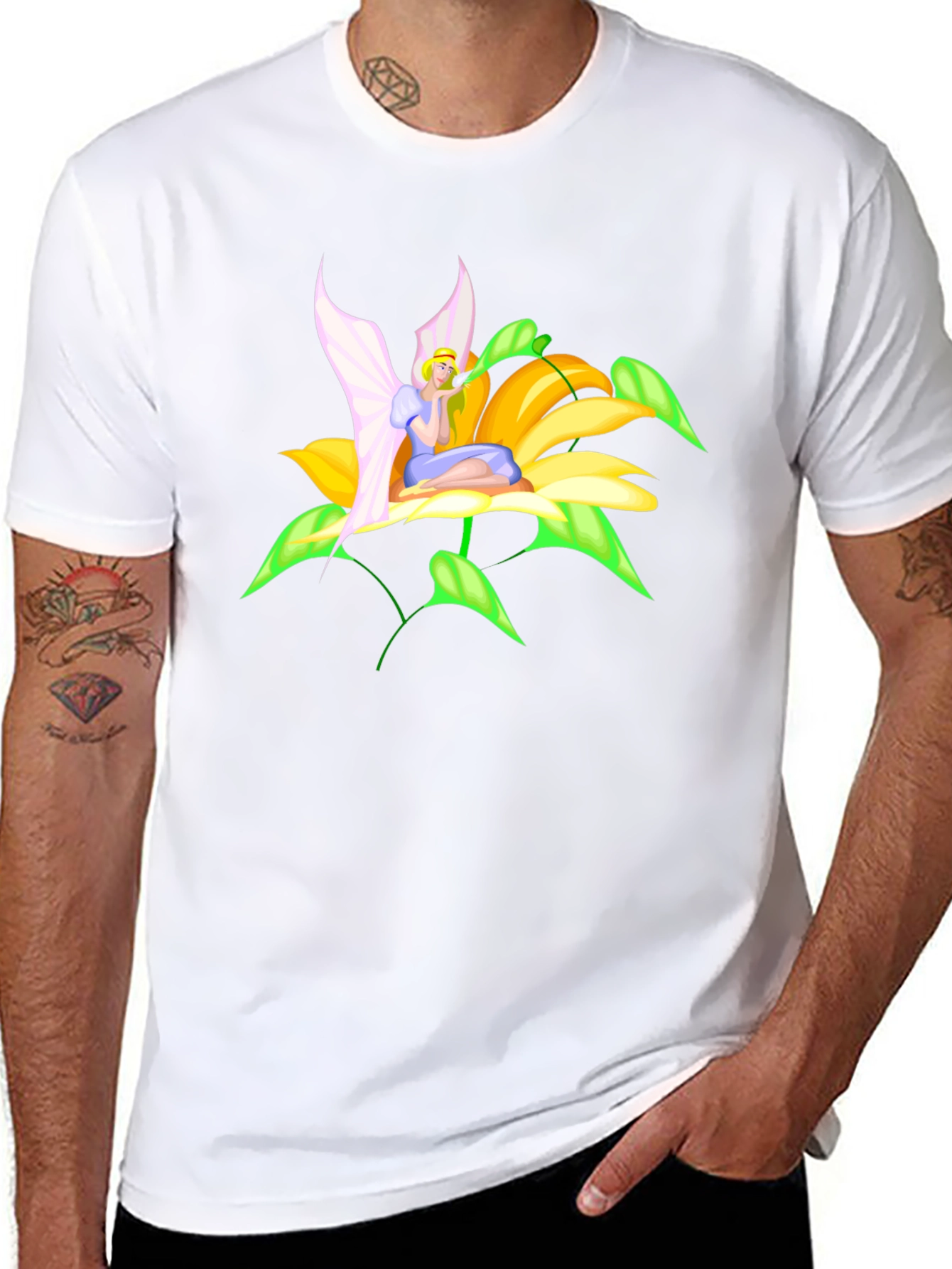Fairy Flower Graphic Tee - Whimsical Black T-Shirt