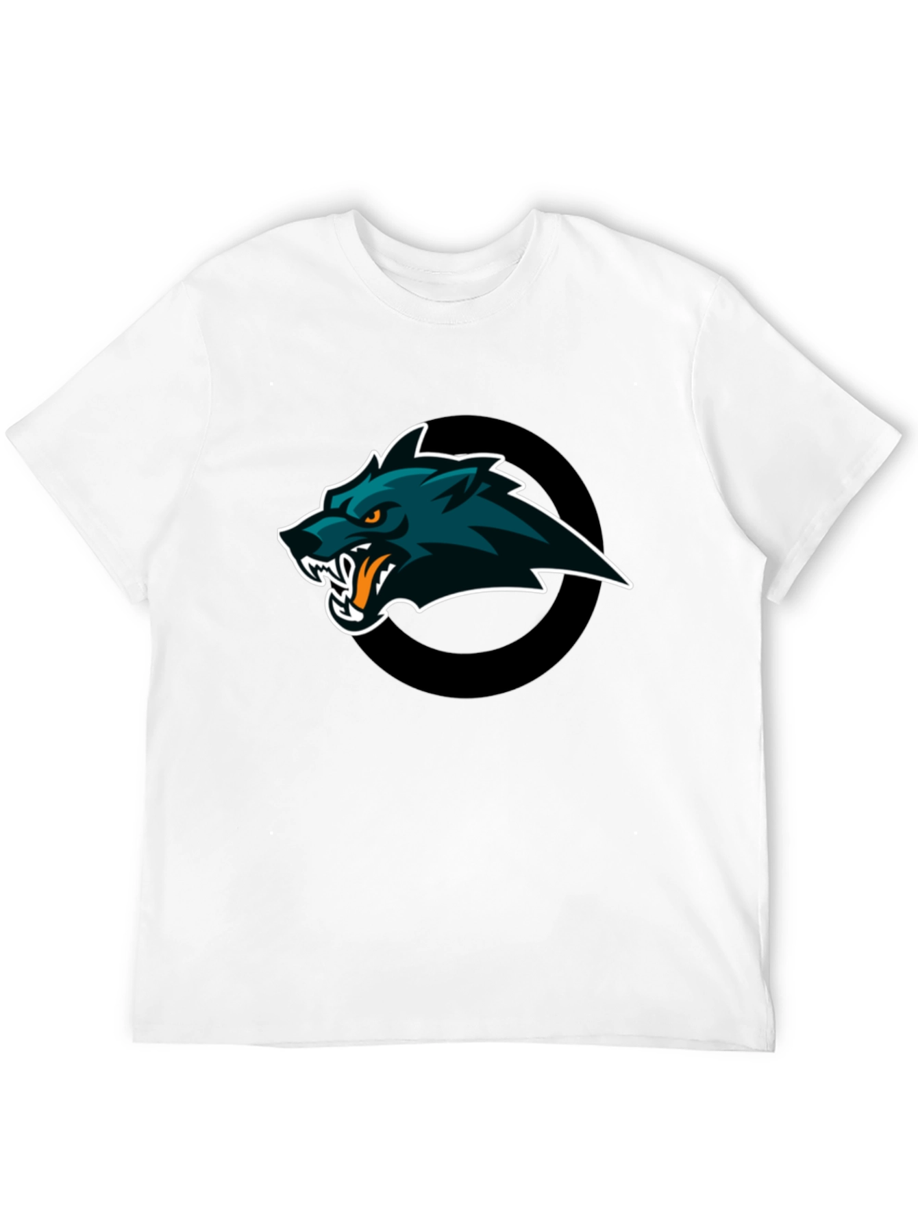Mens Black T-Shirt with Wolf Graphic Design