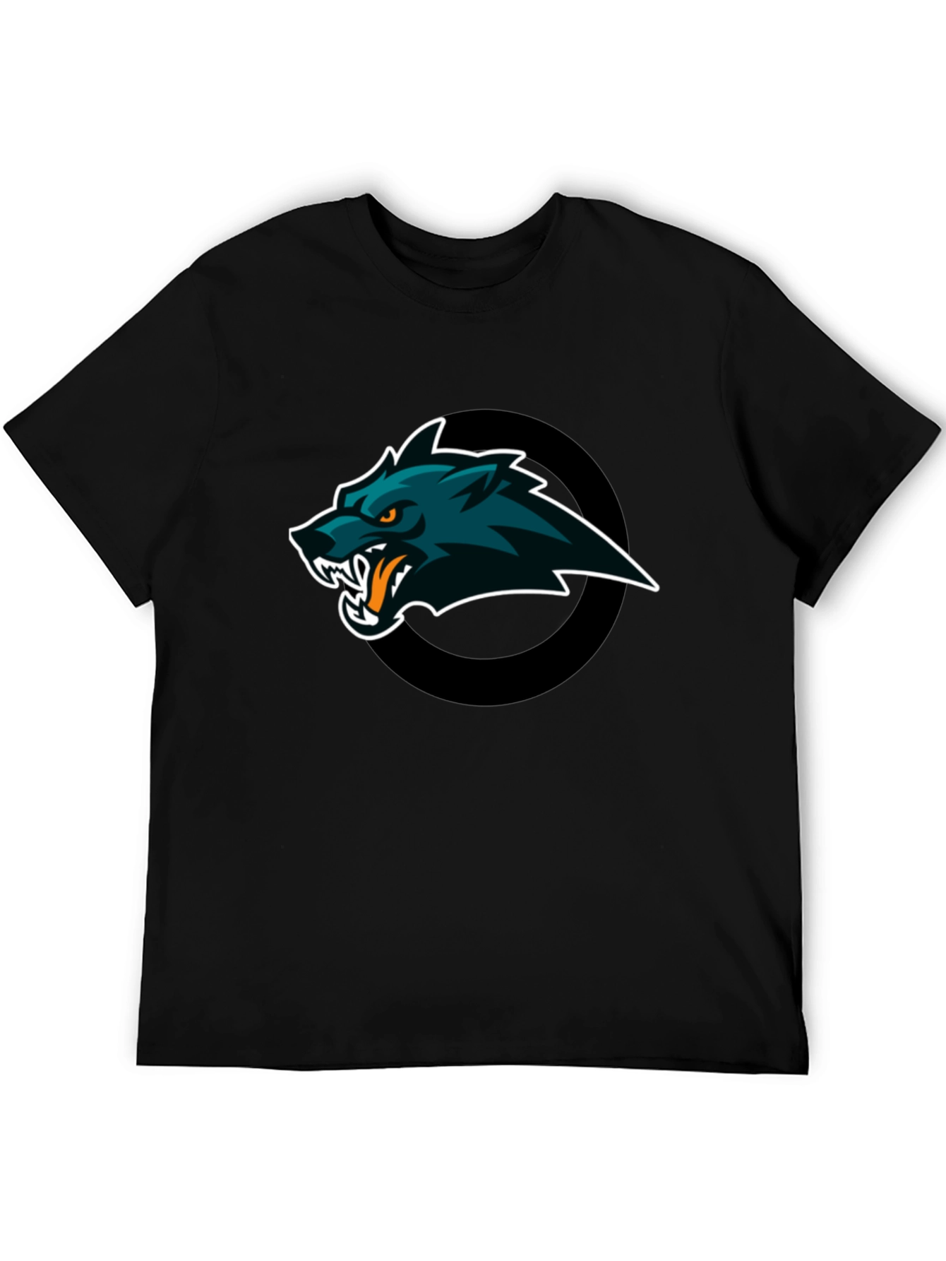 Mens Black T-Shirt with Wolf Graphic Design