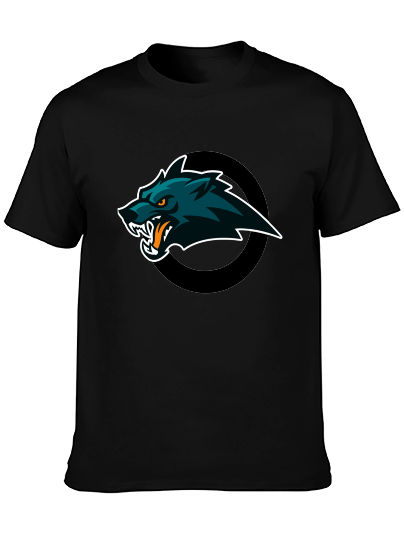 Mens Black T-Shirt with Wolf Graphic Design