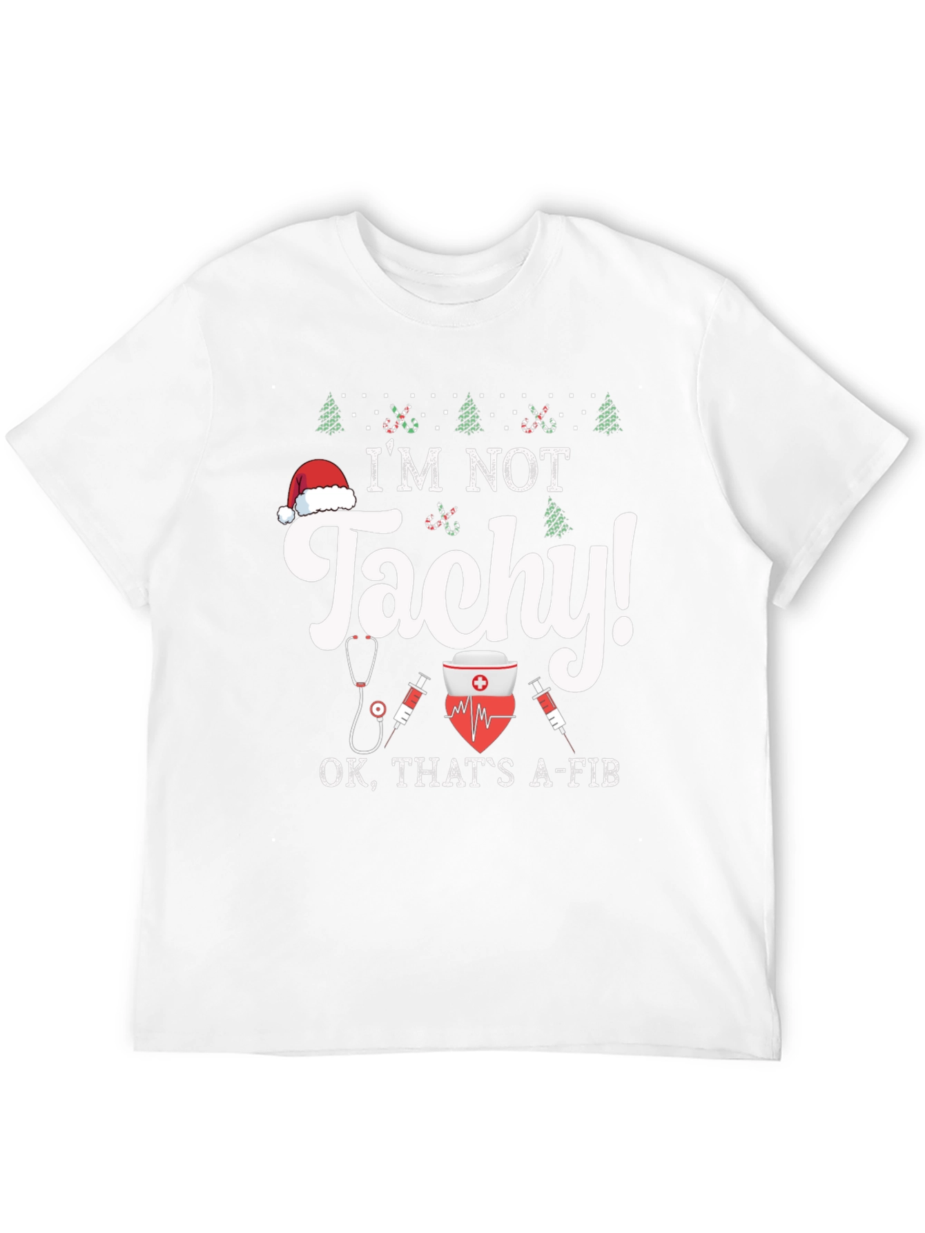 Funny Christmas Nurse Tachycardia A-fib Black T-Shirt