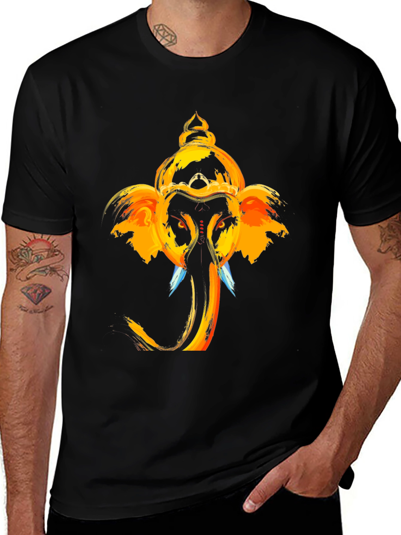 Ganesh Graphic Tee - Black Cotton Blend