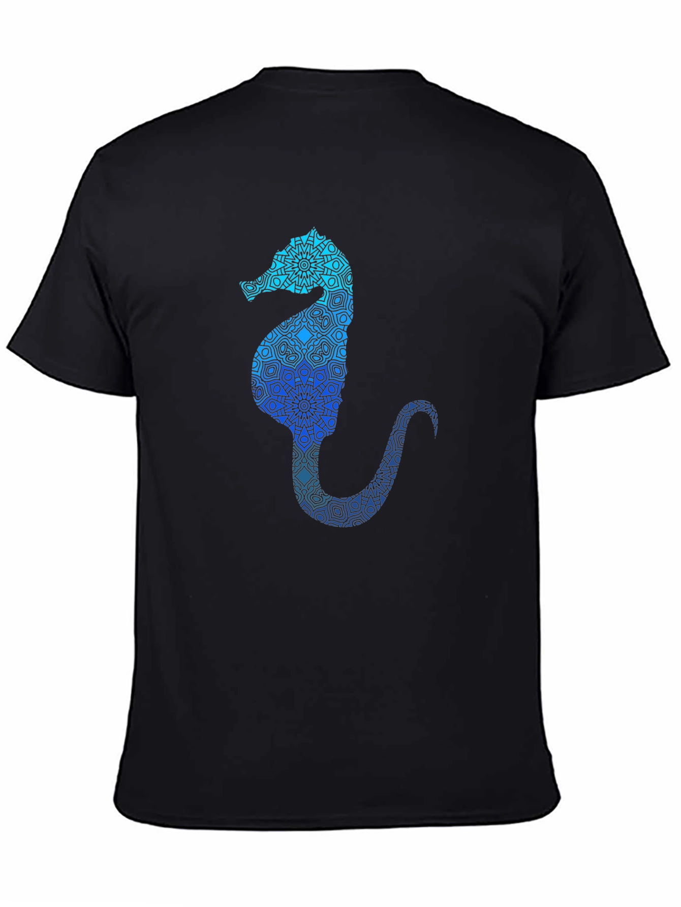 Blue Seahorse Graphic T-Shirt - Unique Mandala Design