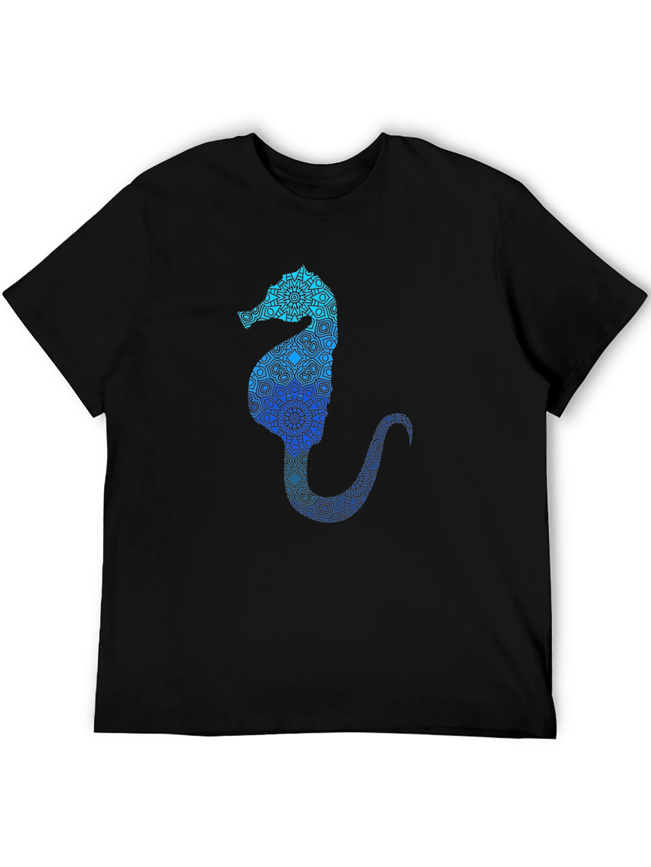 Blue Seahorse Graphic T-Shirt - Unique Mandala Design