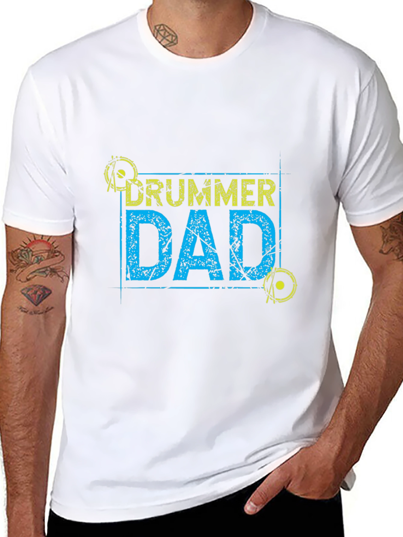 Drummer Dad Graphic T-Shirt - Black Casual Tee