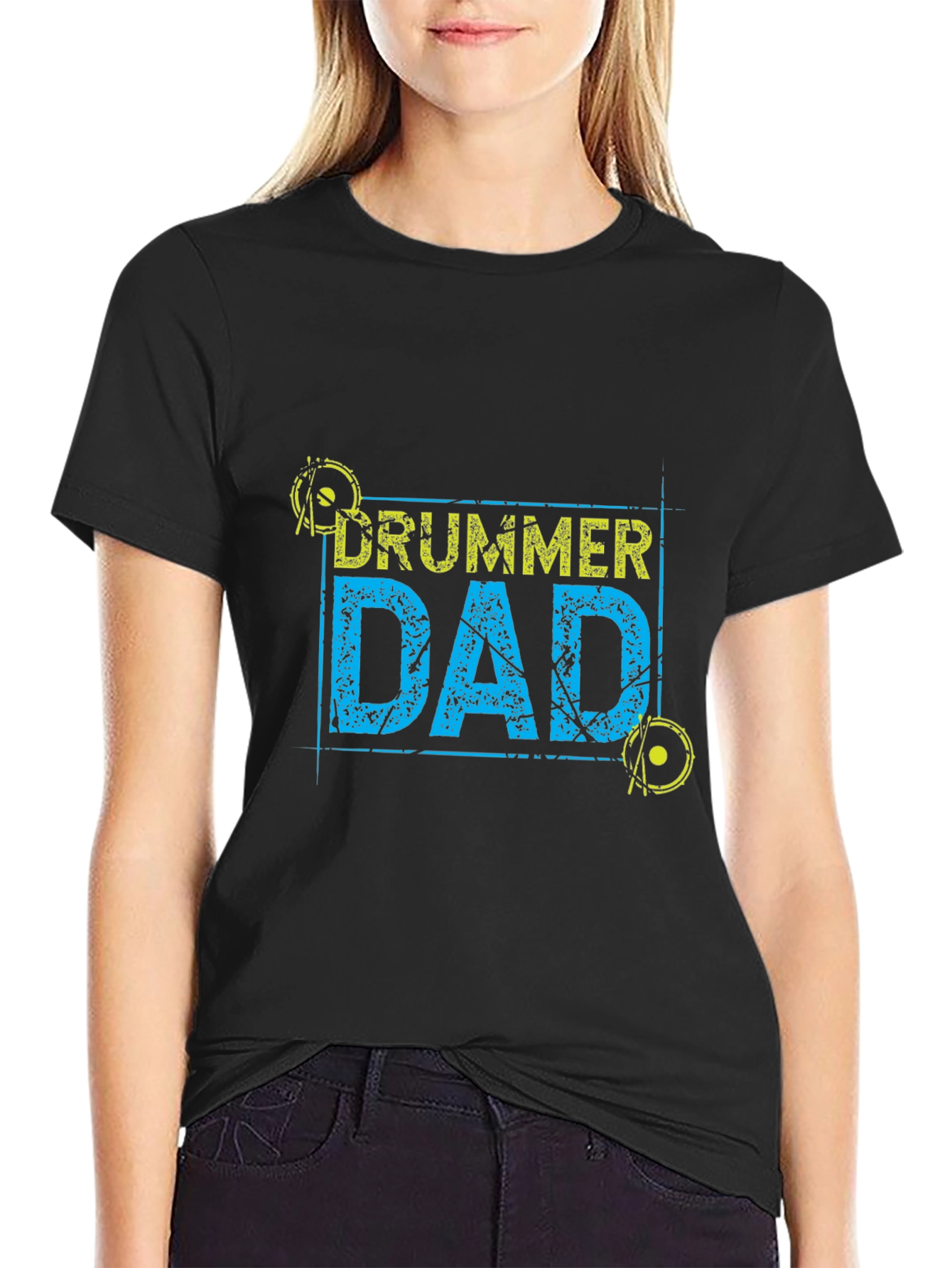 Drummer Dad Graphic T-Shirt - Black Casual Tee
