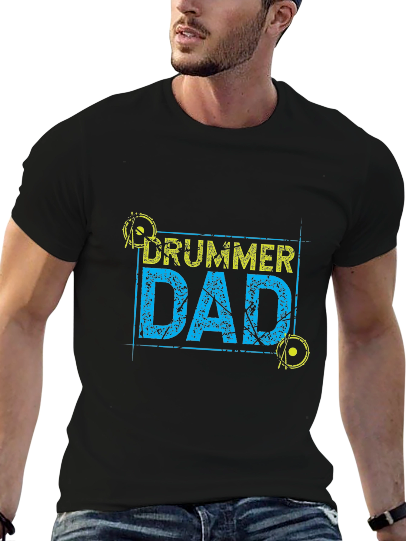 Drummer Dad Graphic T-Shirt - Black Casual Tee