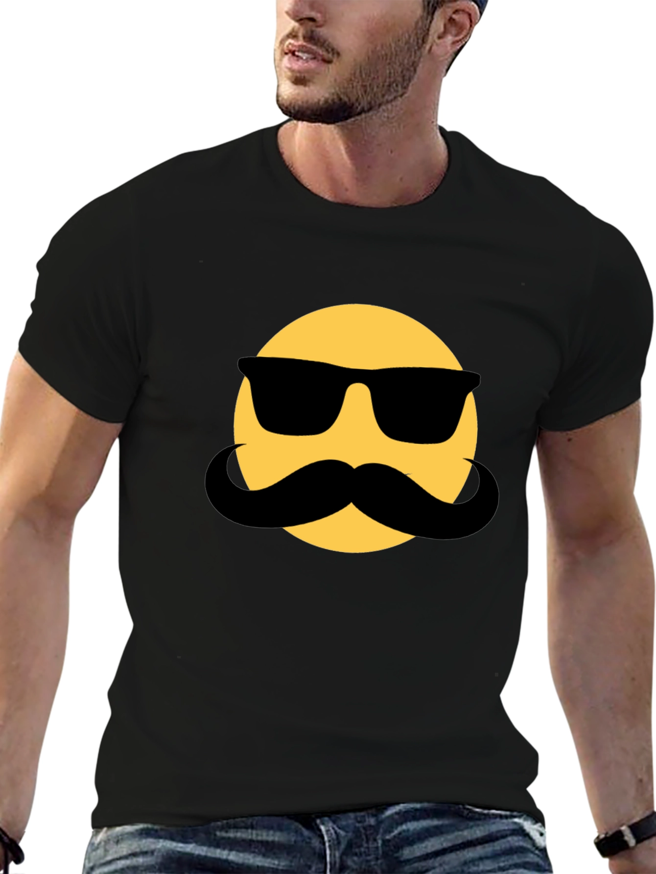 Cool Dude Emoji T-Shirt - Black Cotton Blend