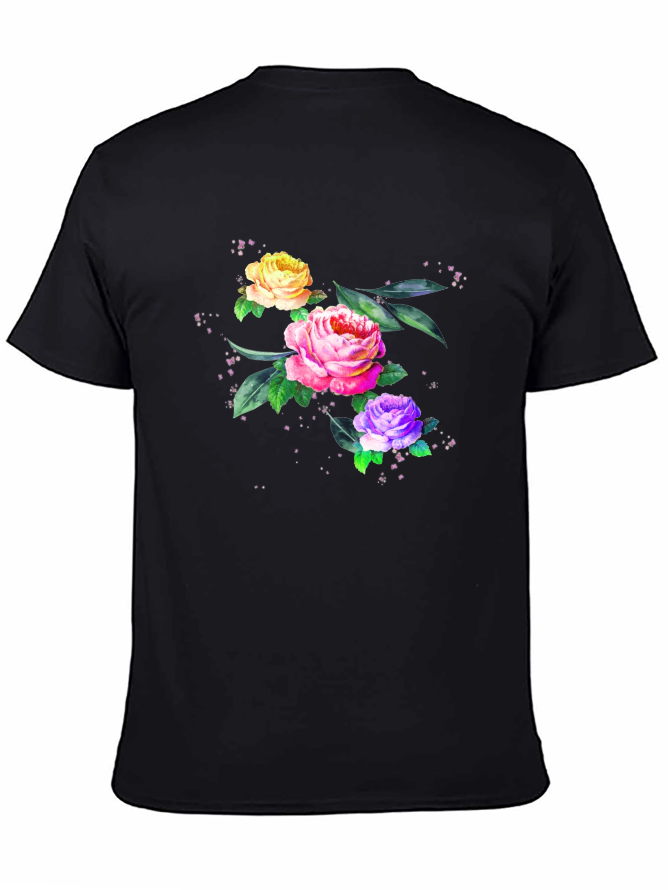 Floral Roses Graphic Print Tee - Black