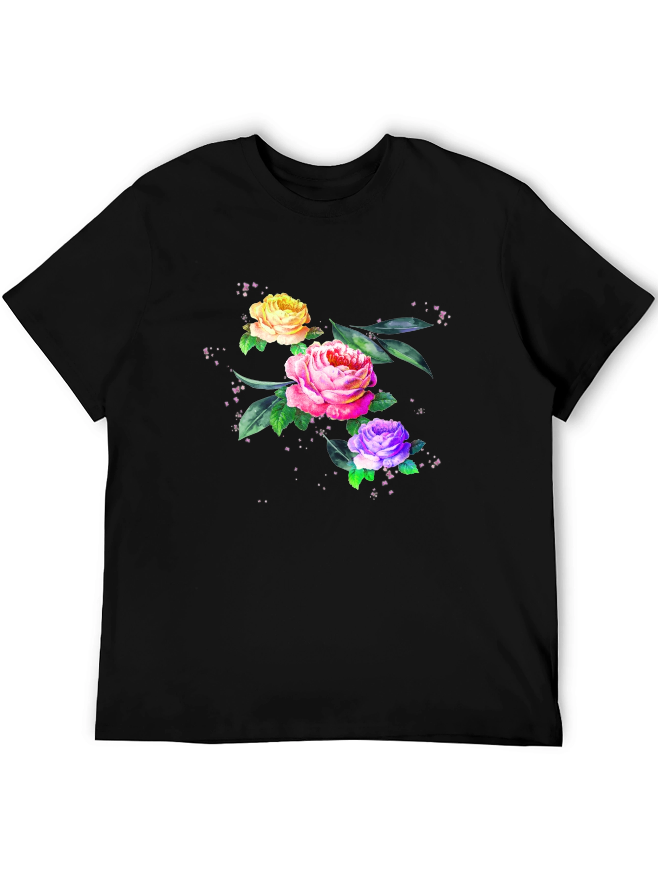 Floral Roses Graphic Print Tee - Black