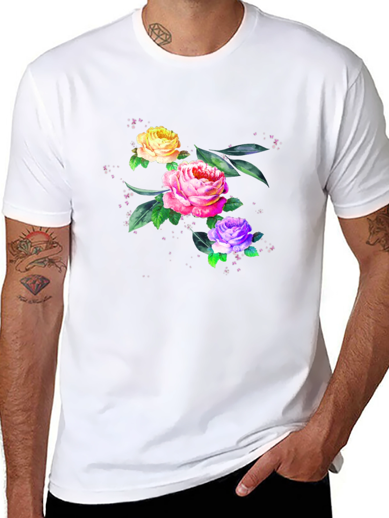Floral Roses Graphic Print Tee - Black