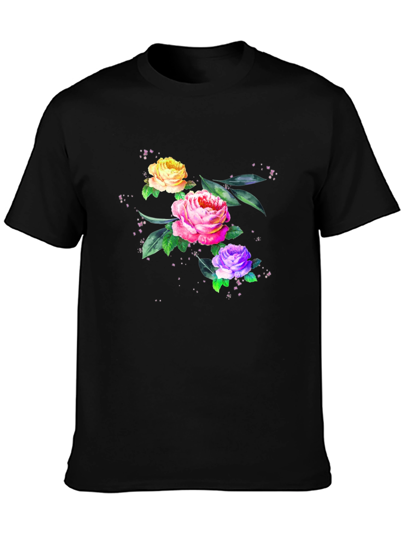 Floral Roses Graphic Print Tee - Black
