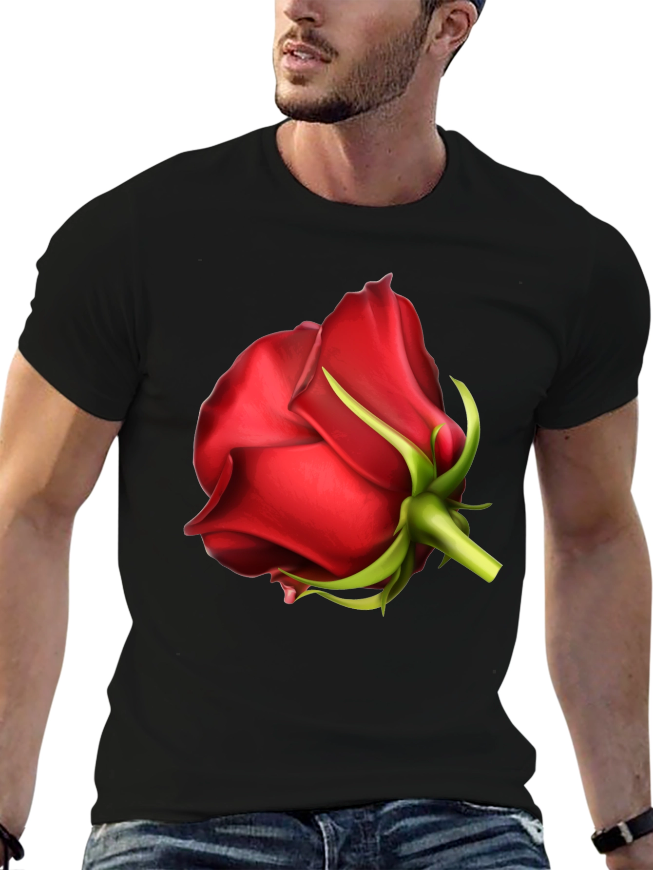 Red Rose Graphic Tee - Black Unisex T-Shirt