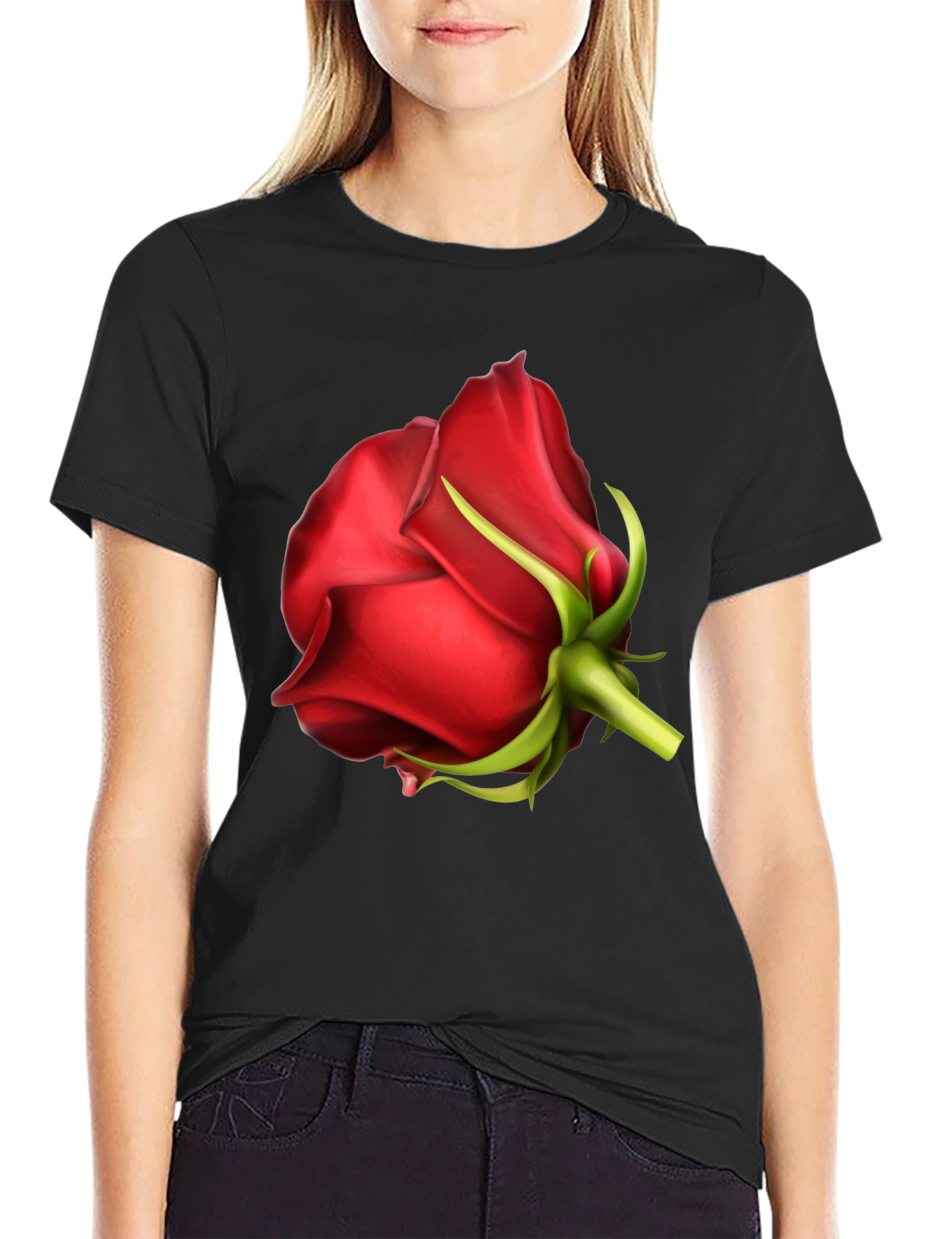 Red Rose Graphic Tee - Black Unisex T-Shirt