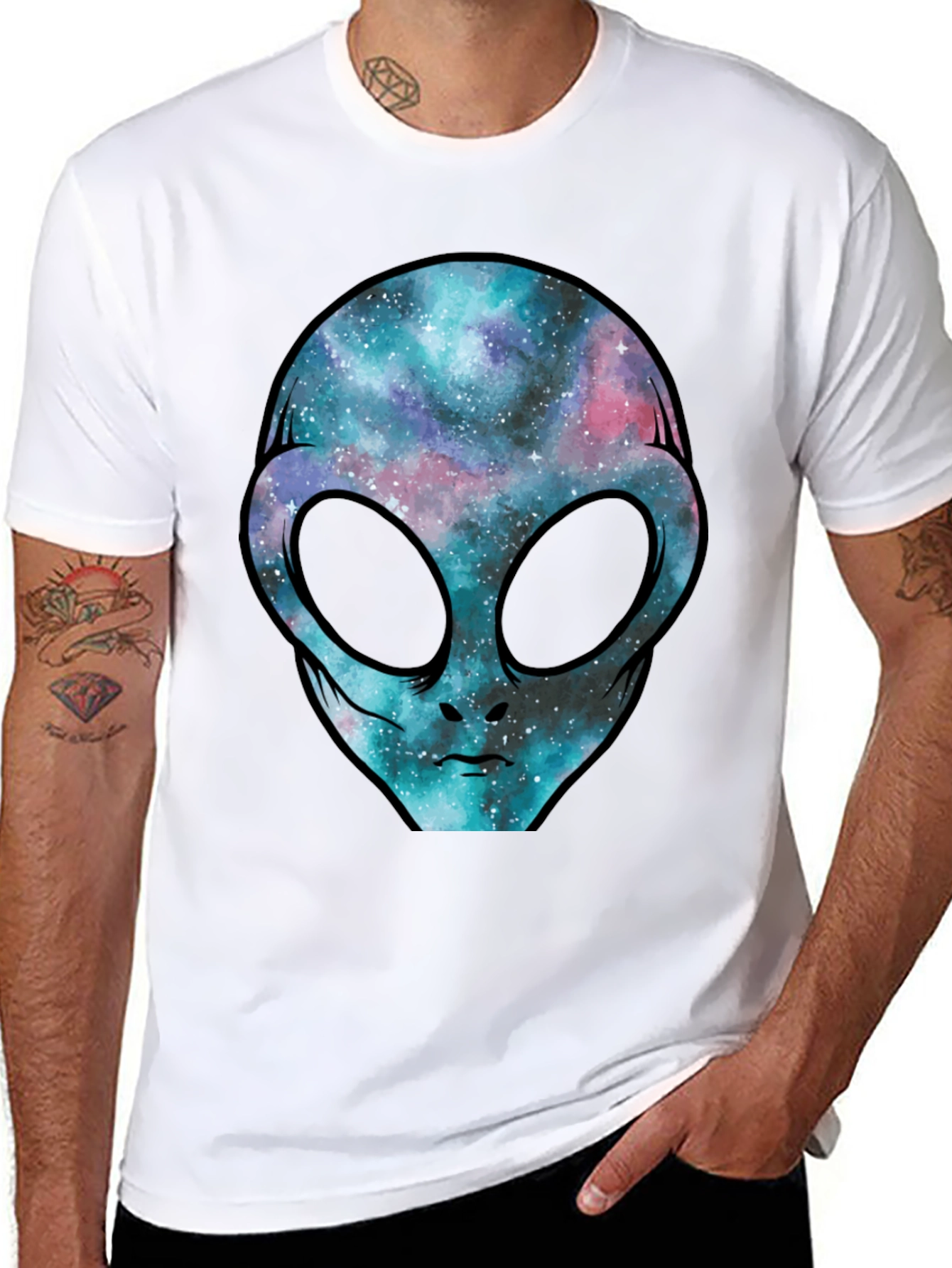 Cosmic Alien Graphic Tee - Black Cotton T-Shirt