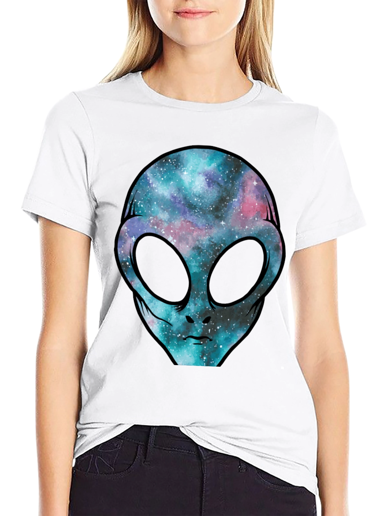 Cosmic Alien Graphic Tee - Black Cotton T-Shirt