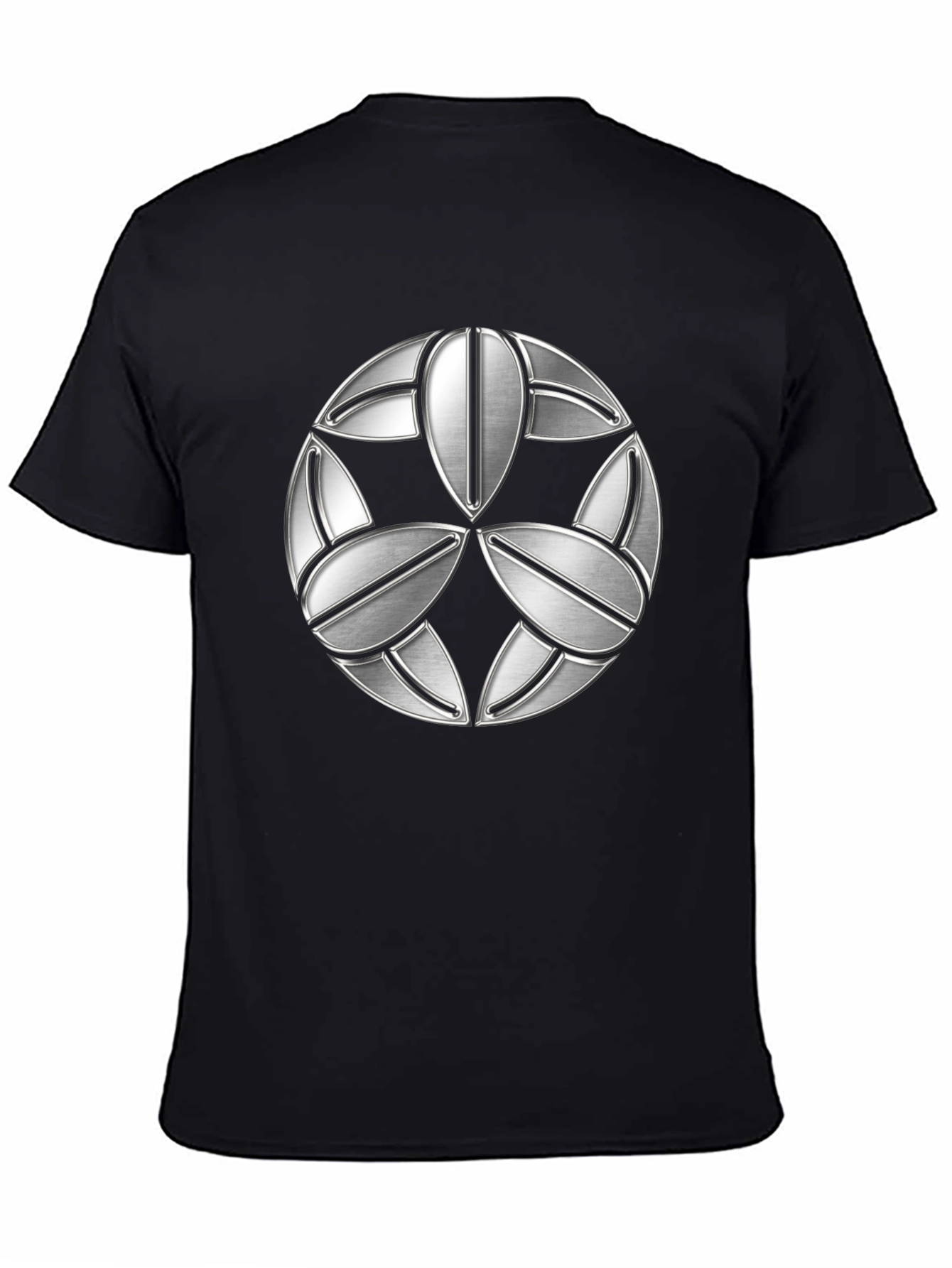 Abstract Geometric Silver Patterned Black T-Shirt