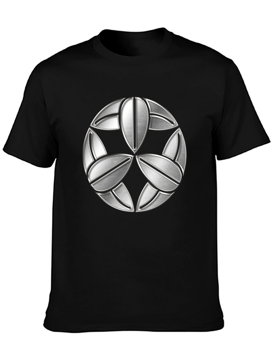 Abstract Geometric Silver Patterned Black T-Shirt