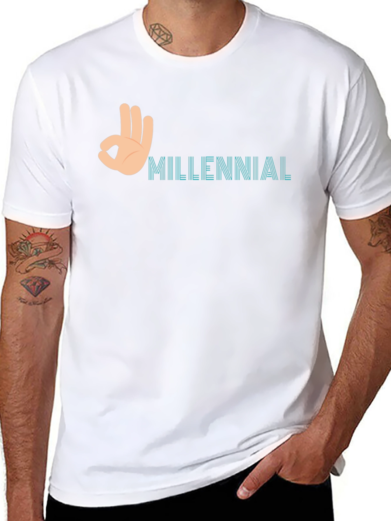 Millennial OK Hand Sign Graphic T-Shirt - Black