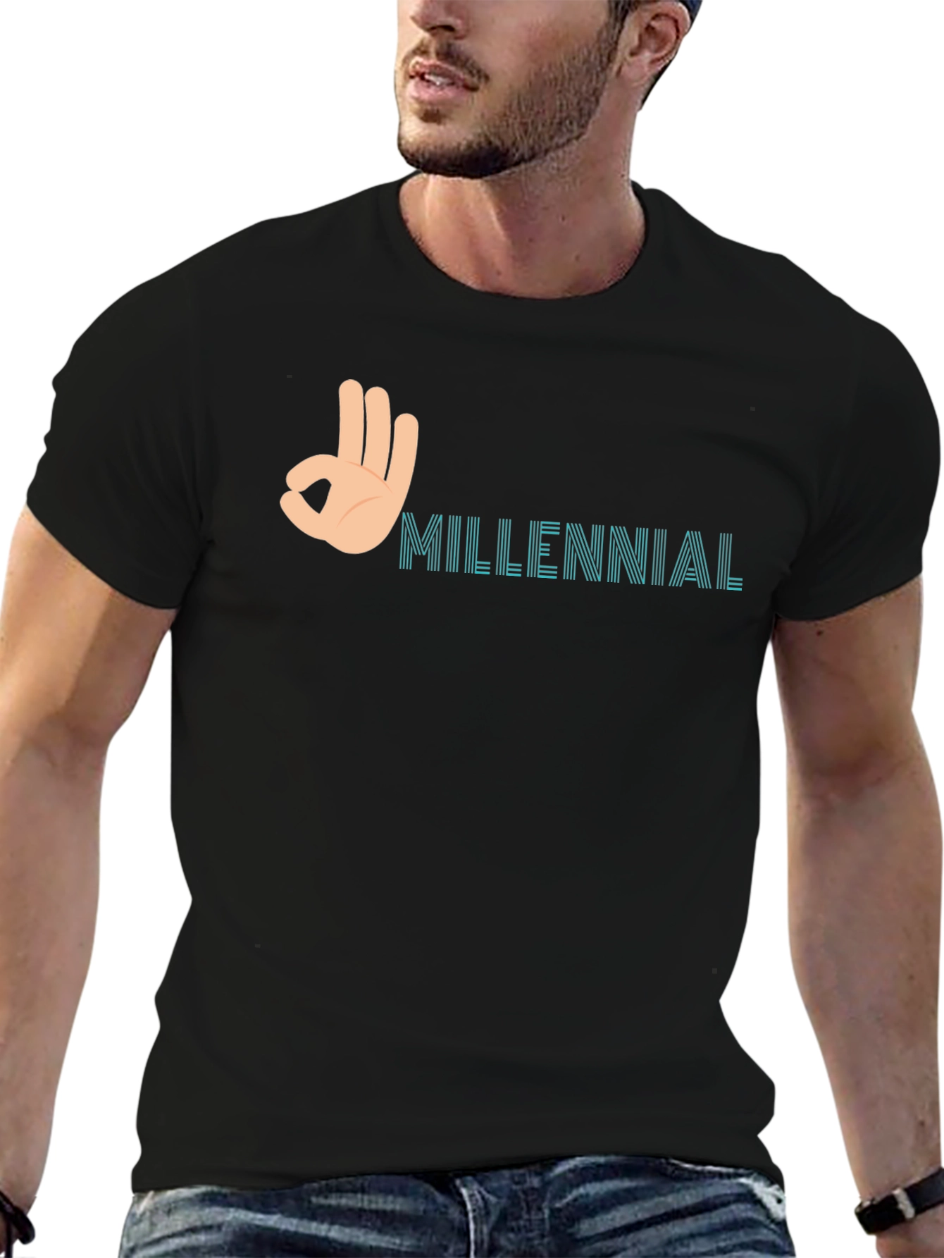 Millennial OK Hand Sign Graphic T-Shirt - Black