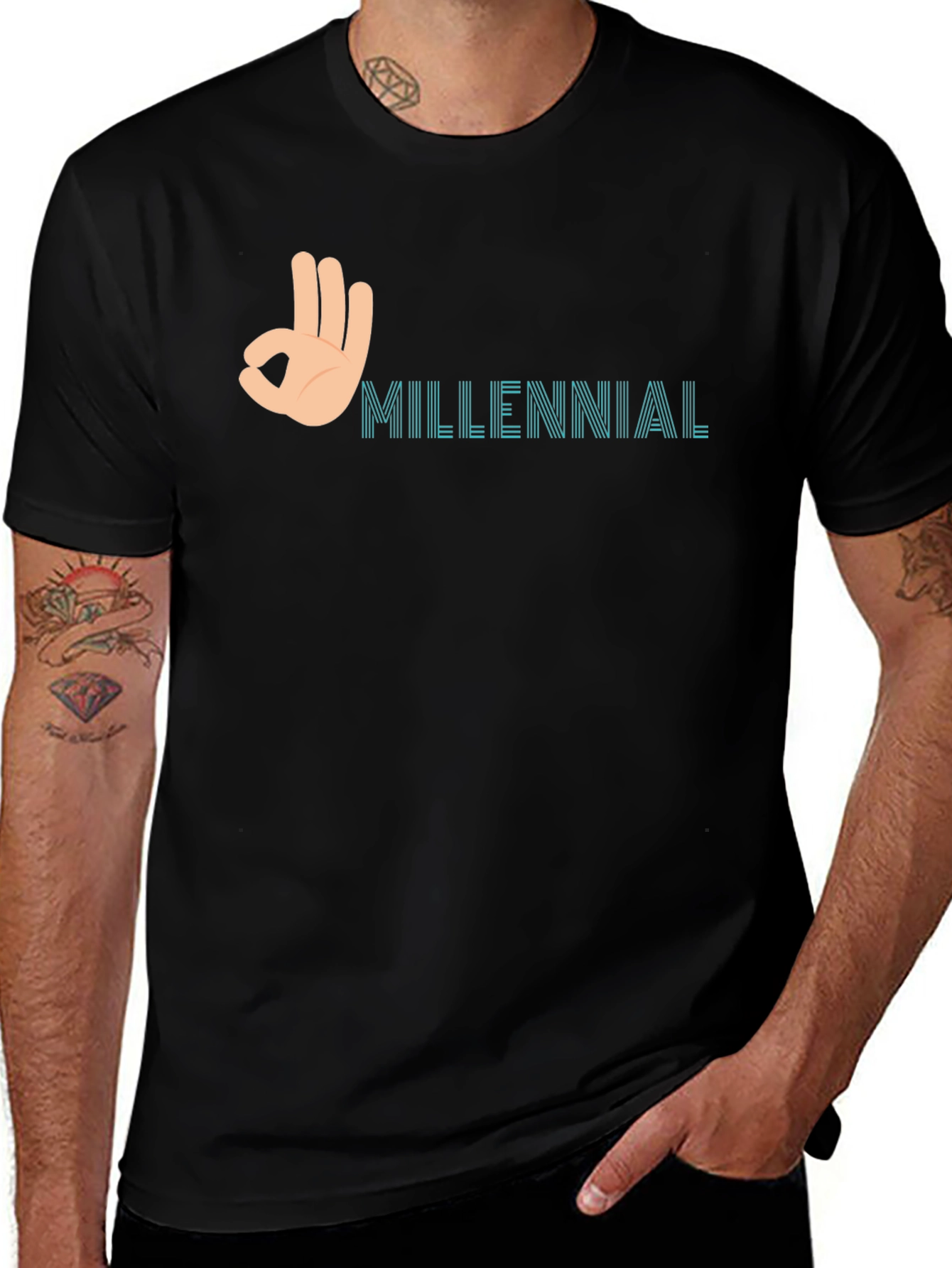 Millennial OK Hand Sign Graphic T-Shirt - Black
