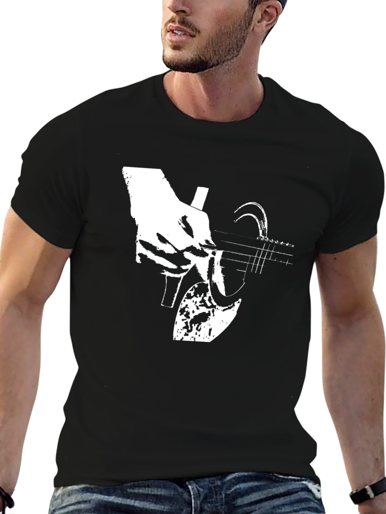 Guitar Player Graphic Tee - Black Casual Shirt