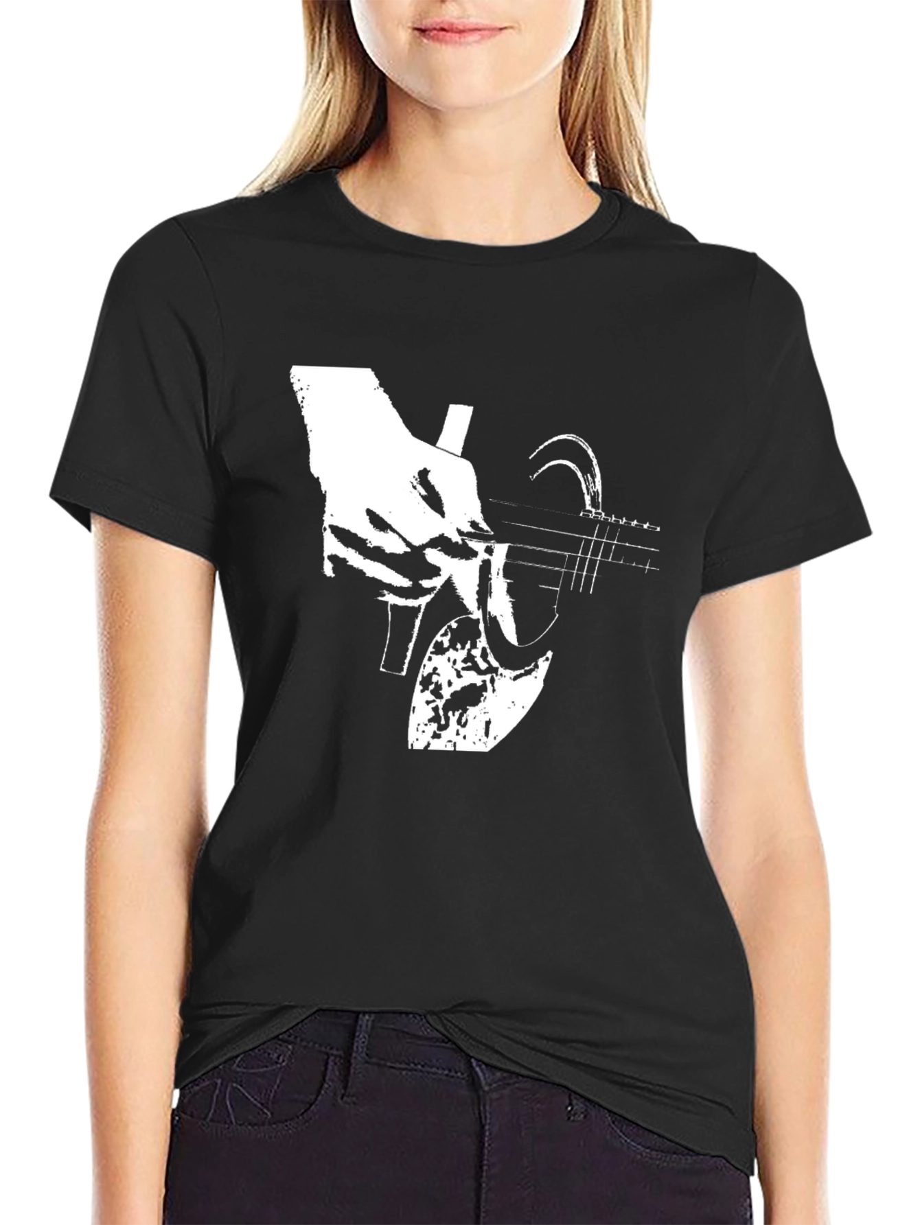 Guitar Player Graphic Tee - Black Casual Shirt