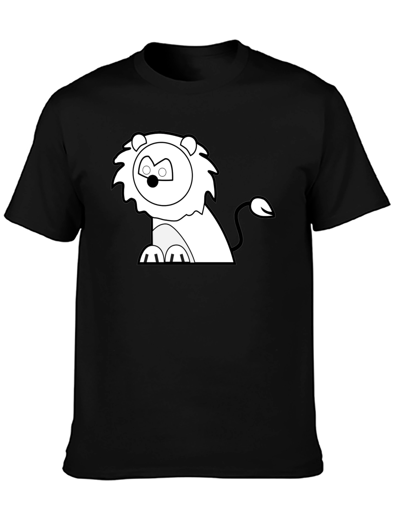 Cartoon Lion Graphic Tee - Classic Black T-Shirt